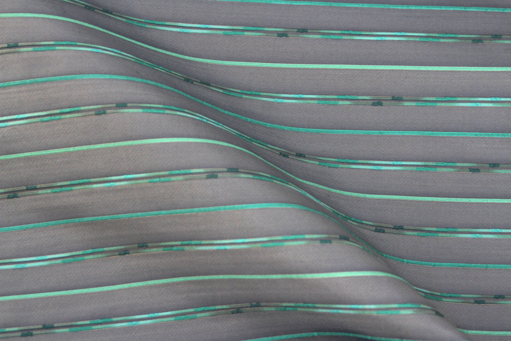 Grey with Turquoise Stripe Silk Fabric