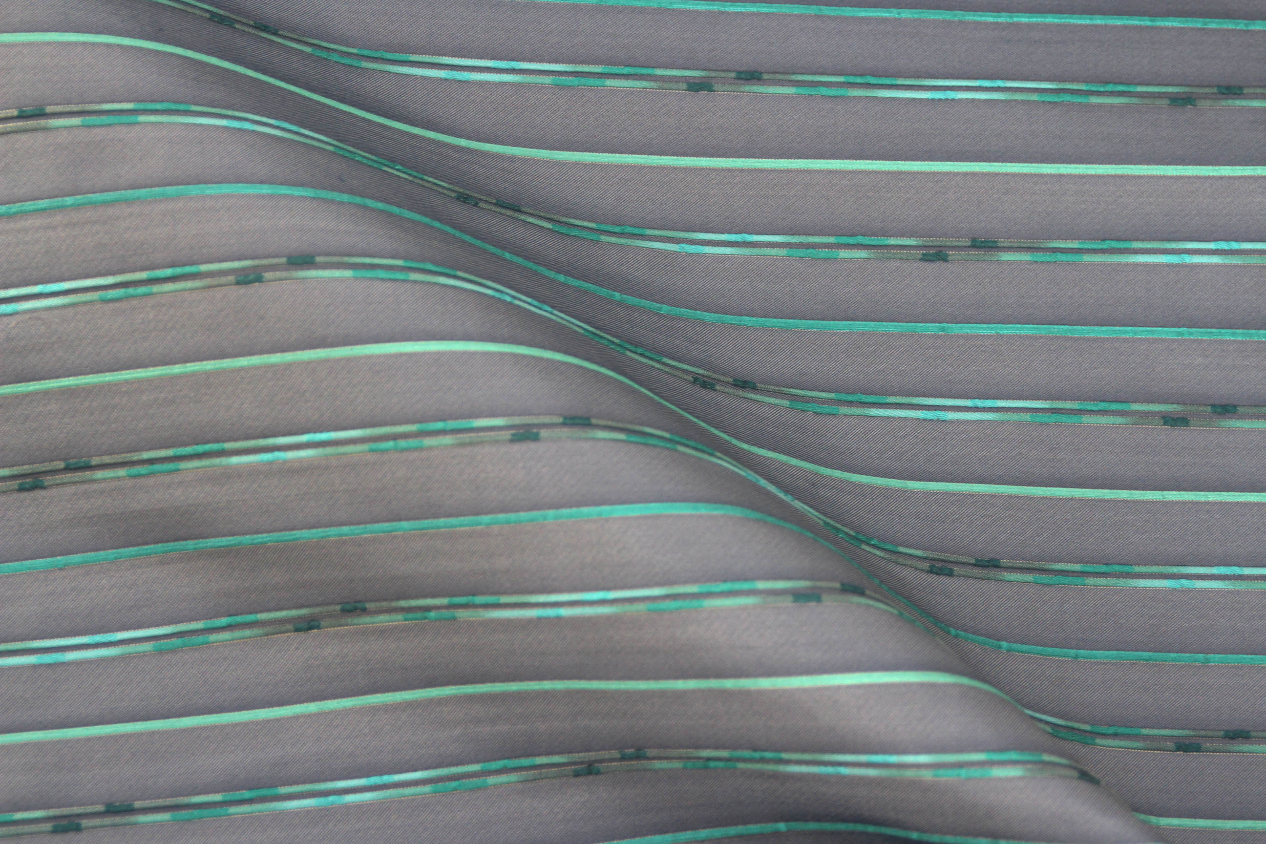 Grey with Turquoise Stripe Silk Fabric