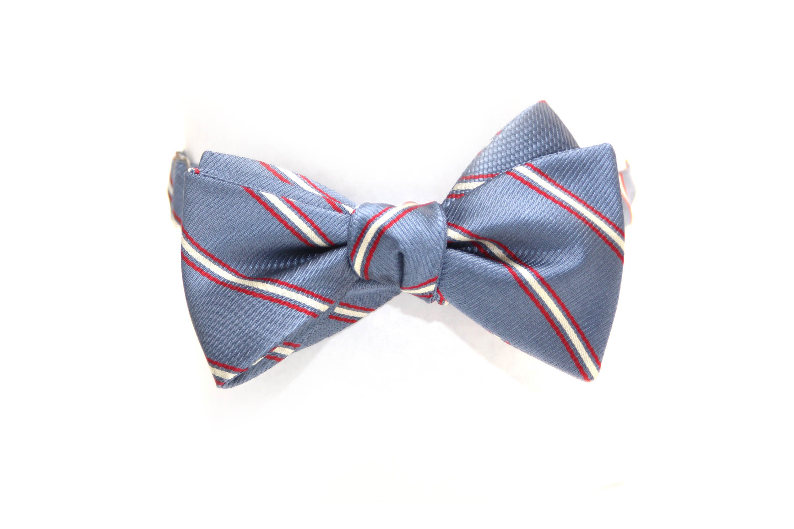Dusty Blue Red Stripe Self-Tie Bow Tie