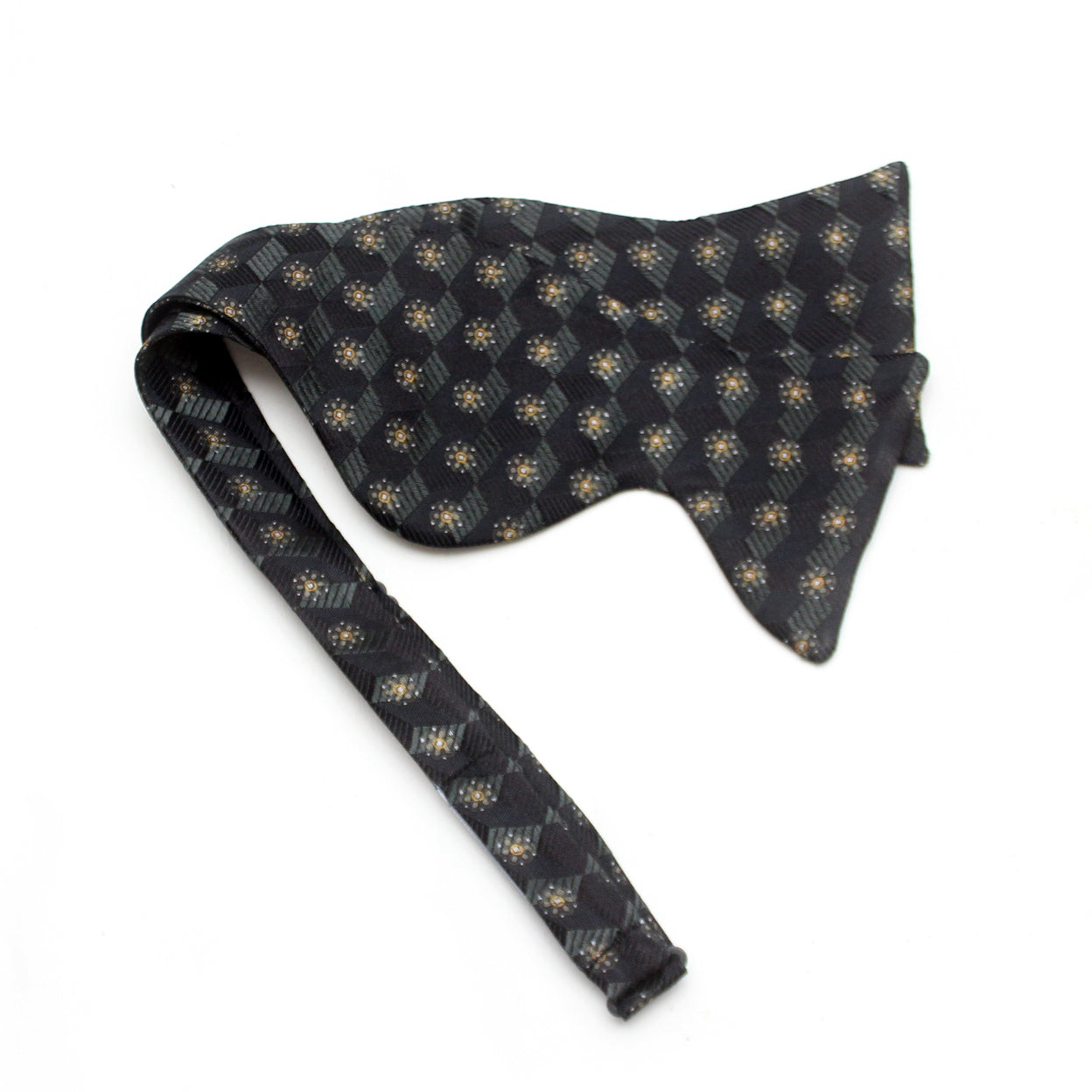 Men's Big Ornament on Black Silk Bow tie
