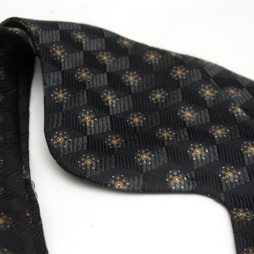 Men's Big Ornament on Black Silk Bow tie