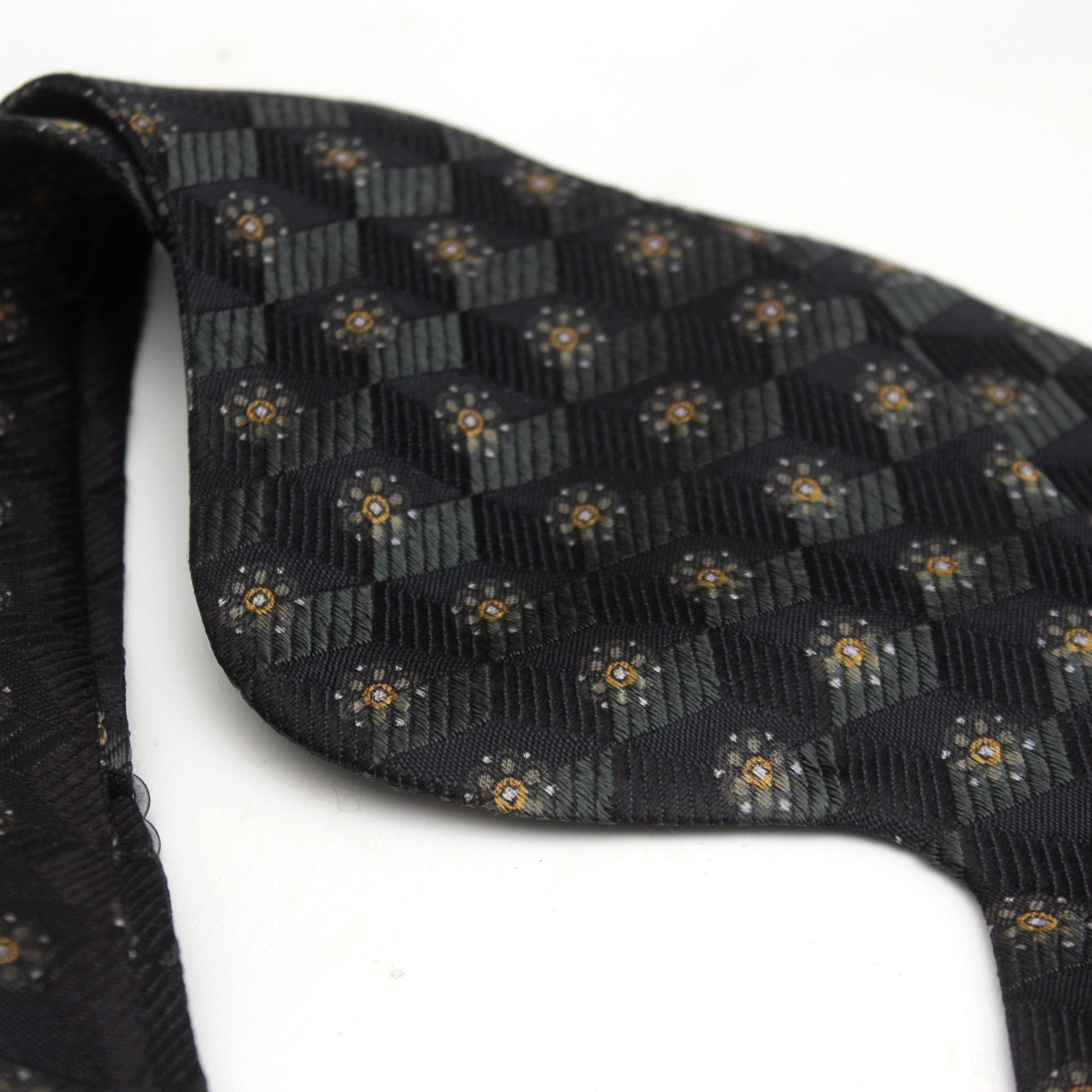 Men's Big Ornament on Black Silk Bow tie