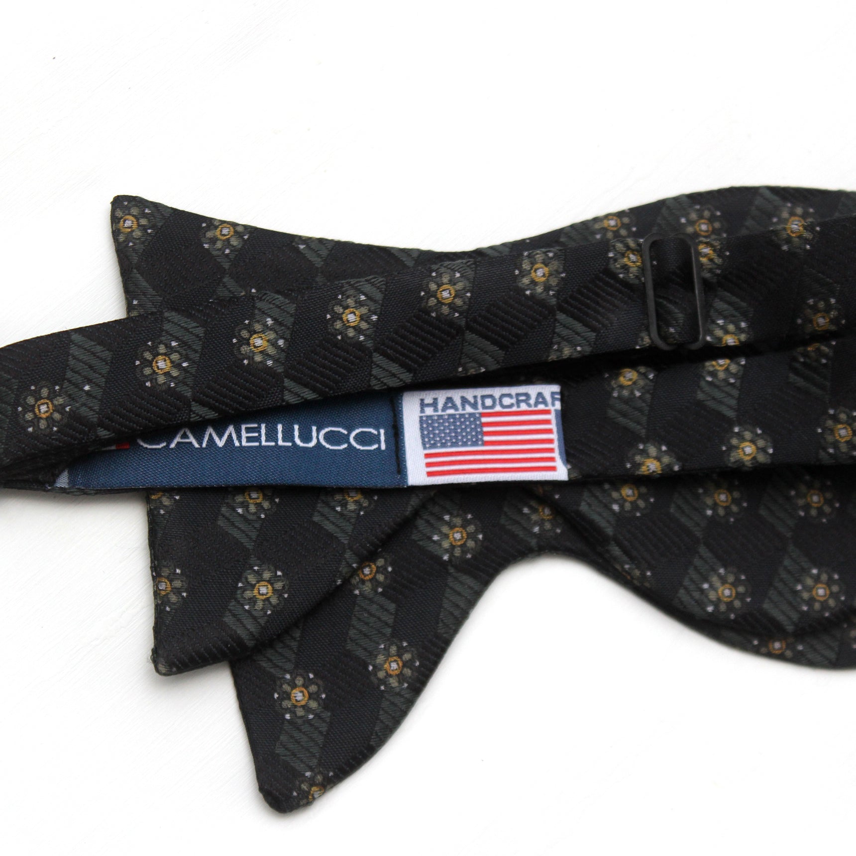 Men's Big Ornament on Black Silk Bow tie