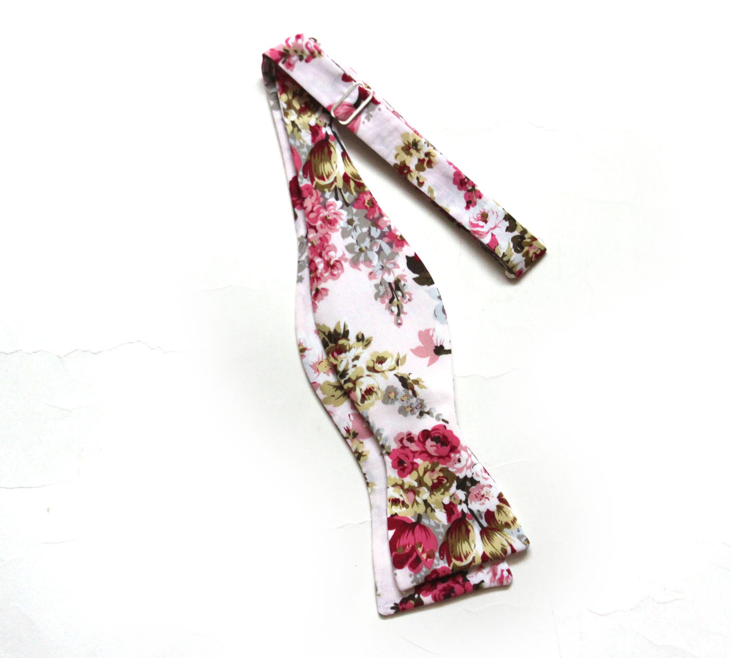 Pink White Floral Self-Tie Bow Tie
