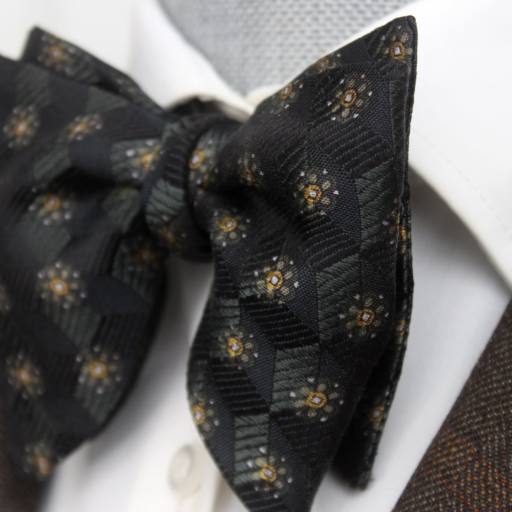 Men's Big Ornament on Black Silk Bow tie