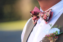 Load image into Gallery viewer, Mauve Grey Brown Floral Reversible Self-Tie Bow Tie
