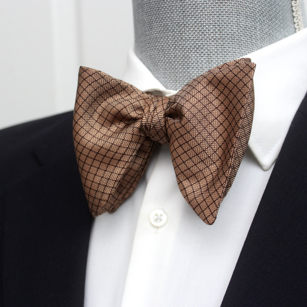 Big Butterfly Brown Plaid Silk Bow Tie