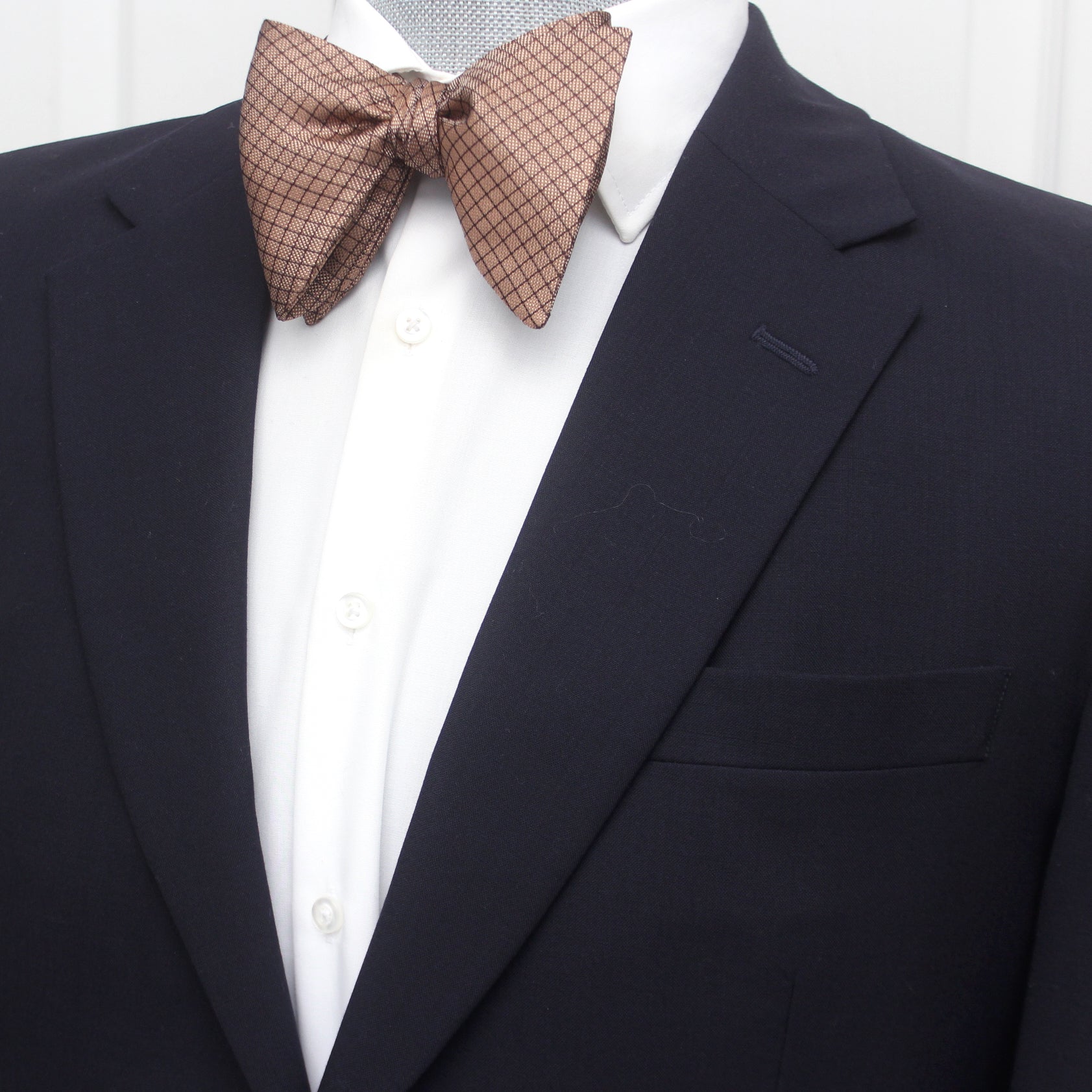 Men's Large brown plaid Silk Bow Tie