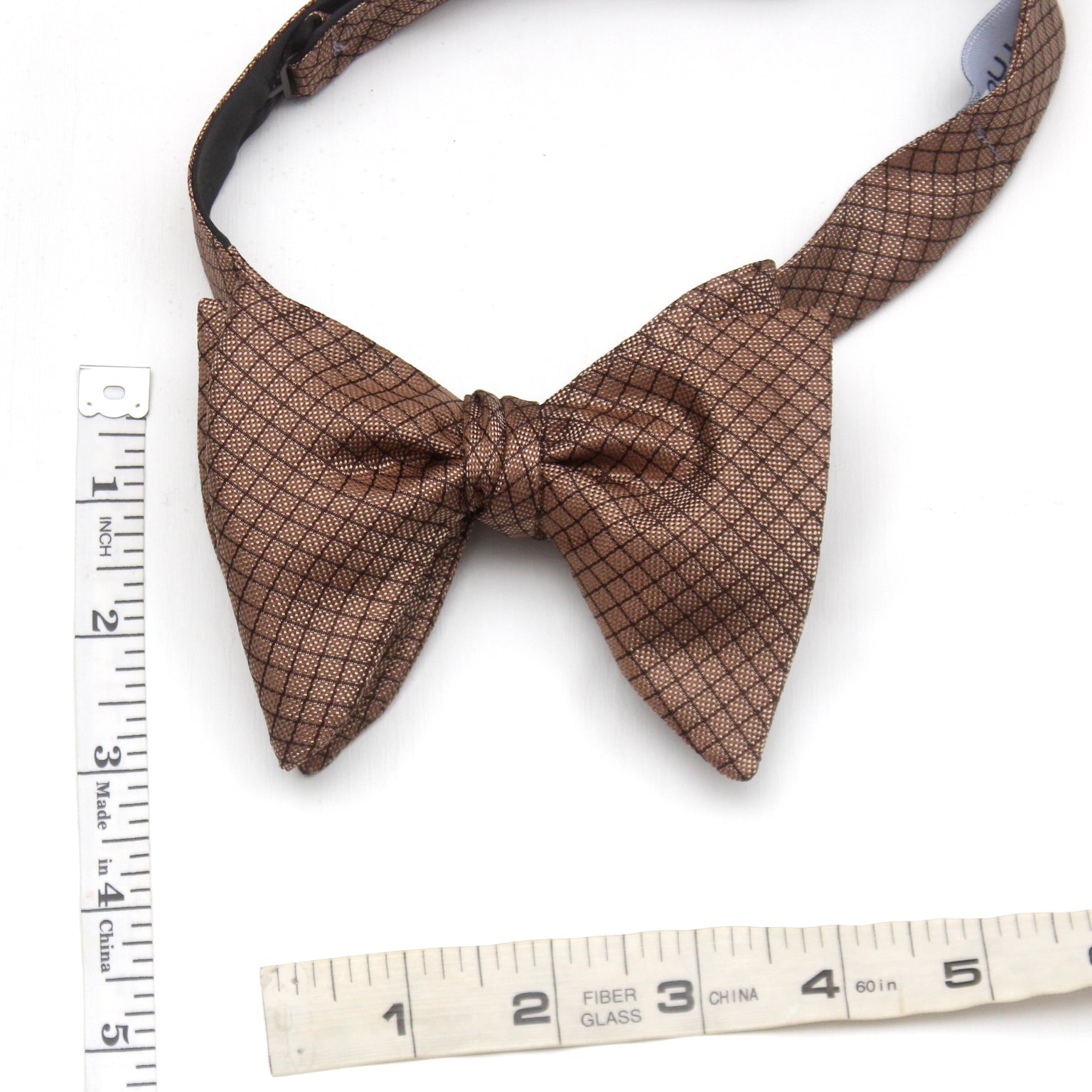 Men's Large brown plaid Silk Bow Tie
