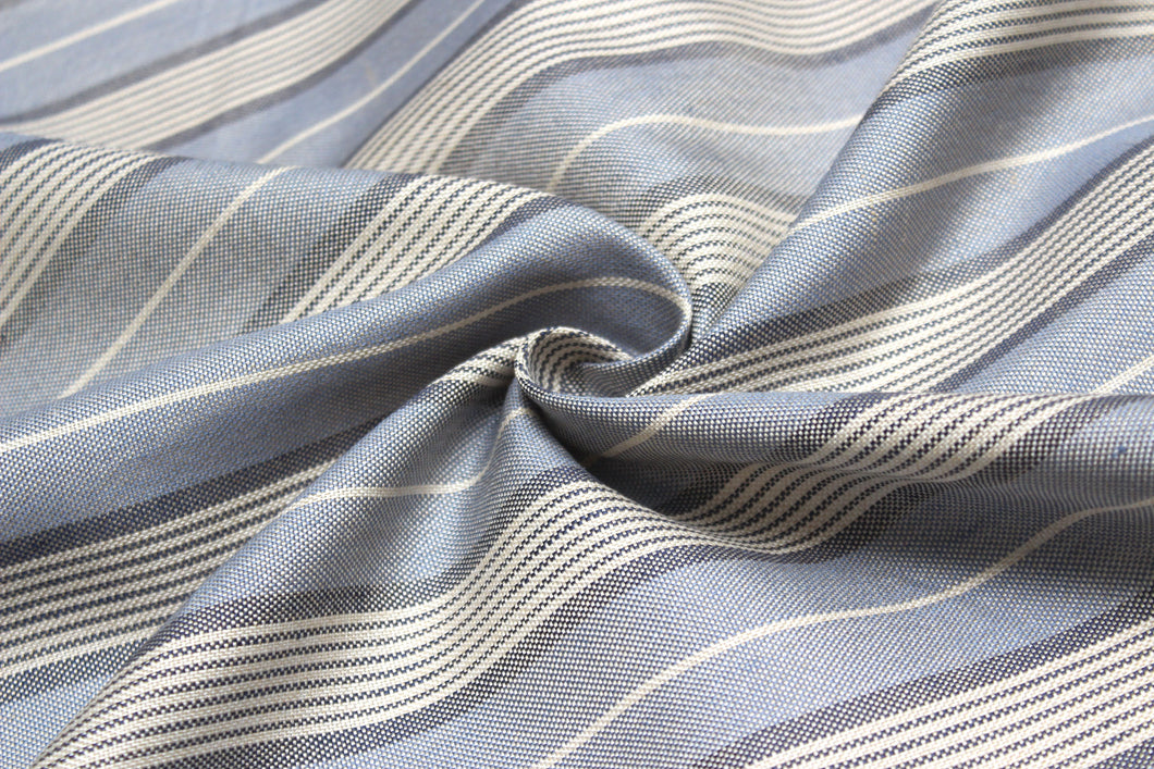 Dusty Blue Grey Stripe Silk Fabric
