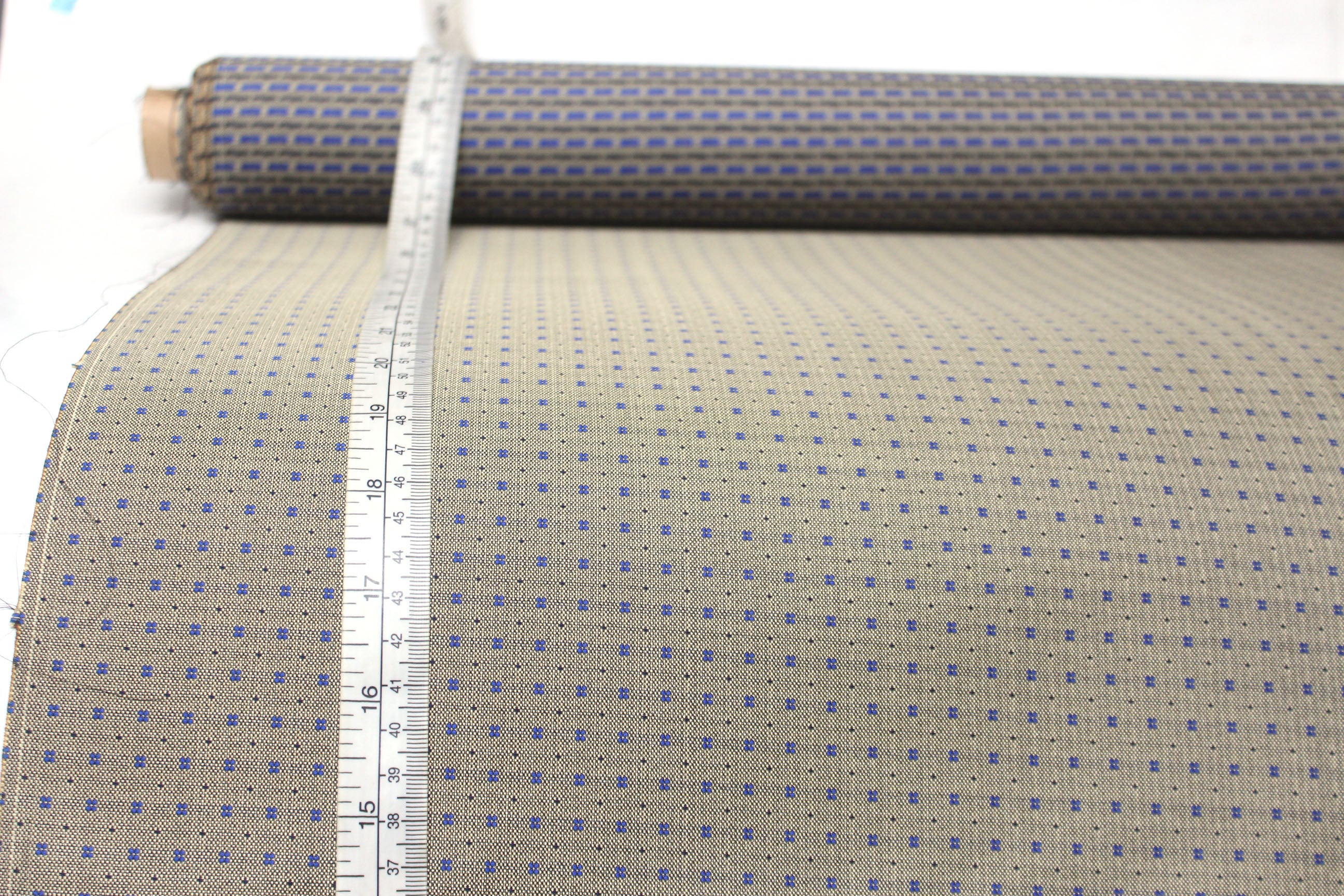 Dusty Mustard Blue Ornament Silk Fabric