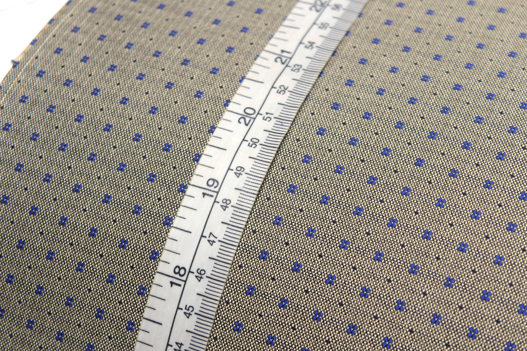 Dusty Mustard Blue Ornament Silk Fabric