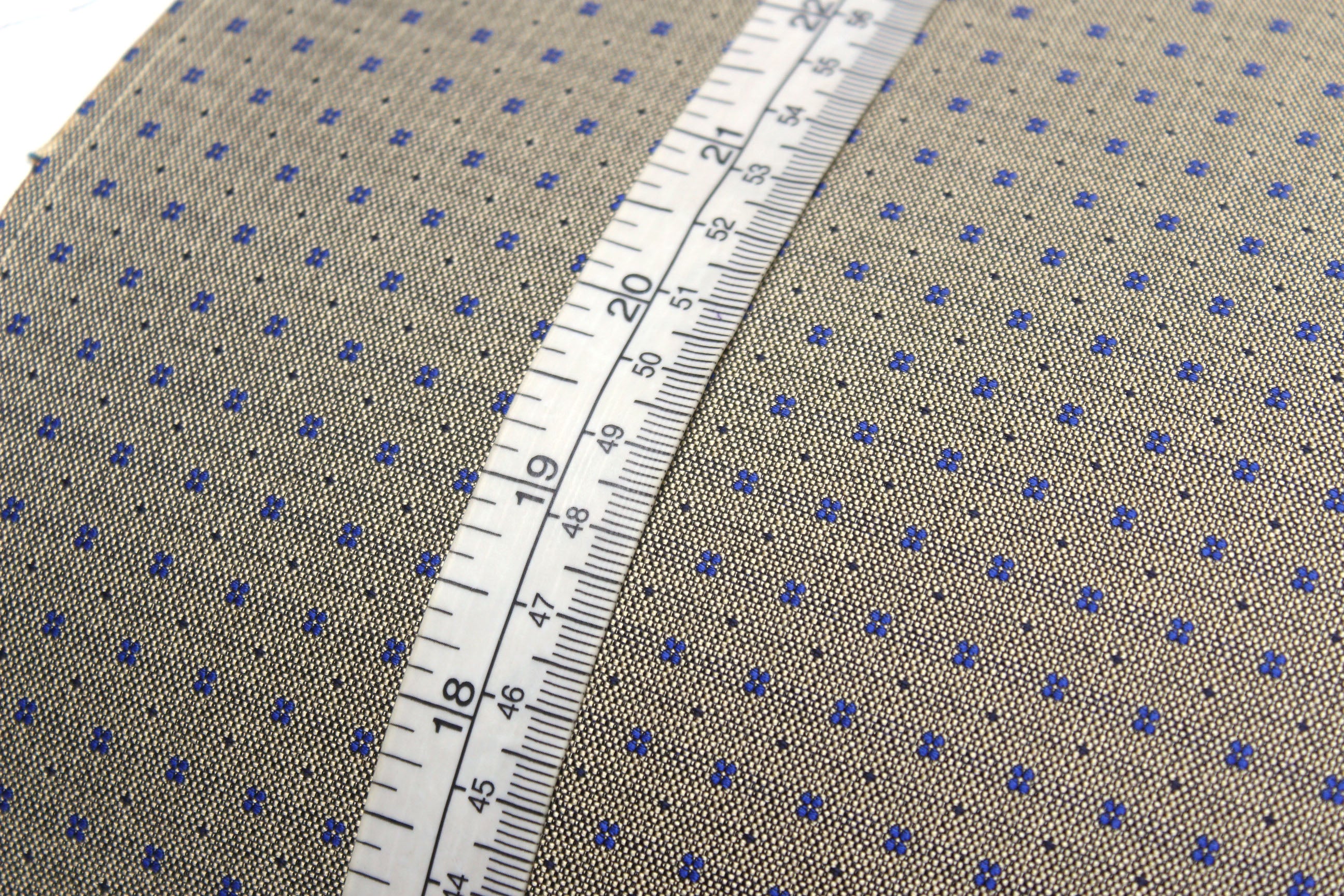 Dusty Mustard Blue Ornament Silk Fabric