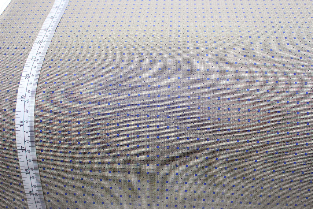Dusty Mustard Blue Ornament Silk Fabric