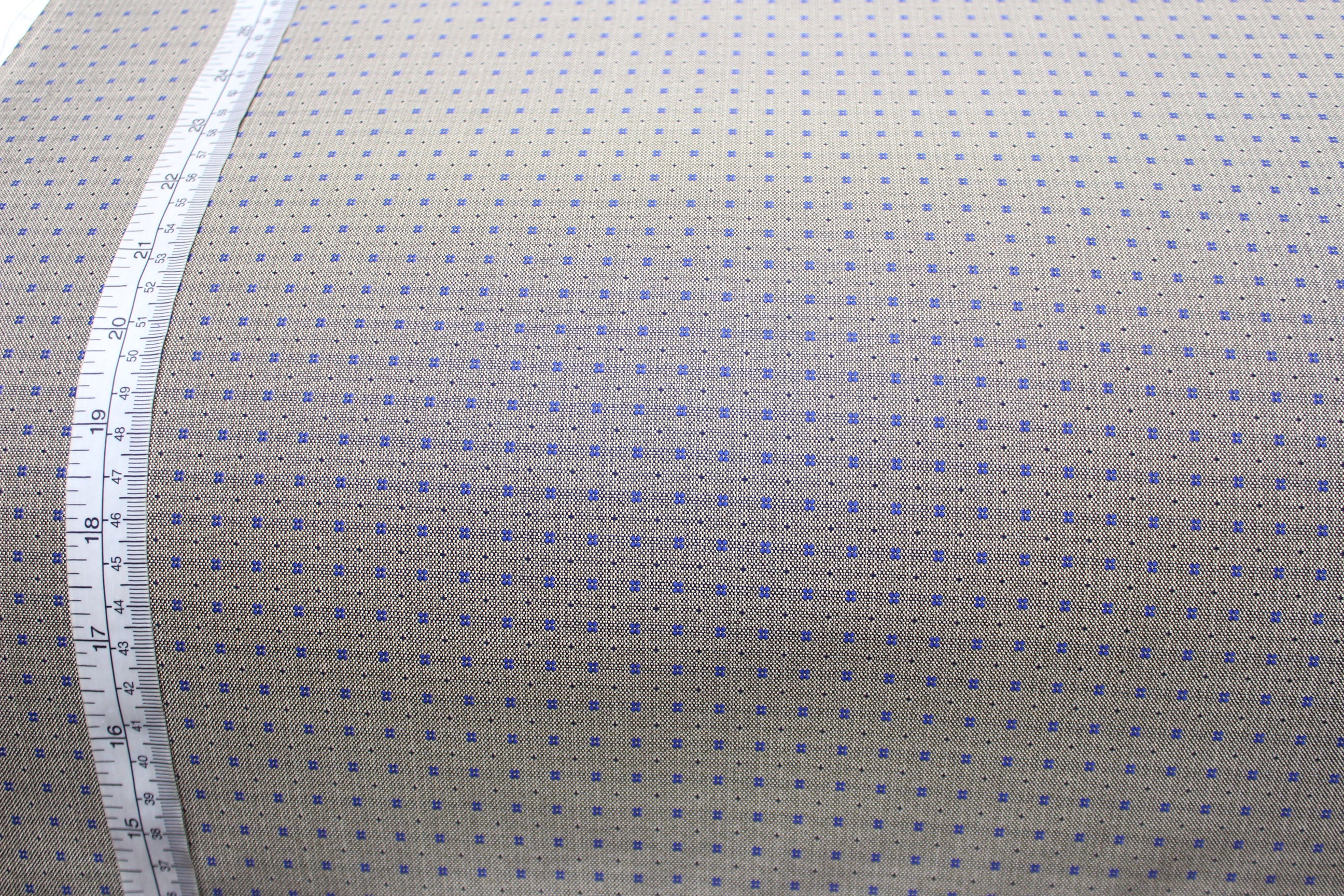 Dusty Mustard Blue Ornament Silk Fabric