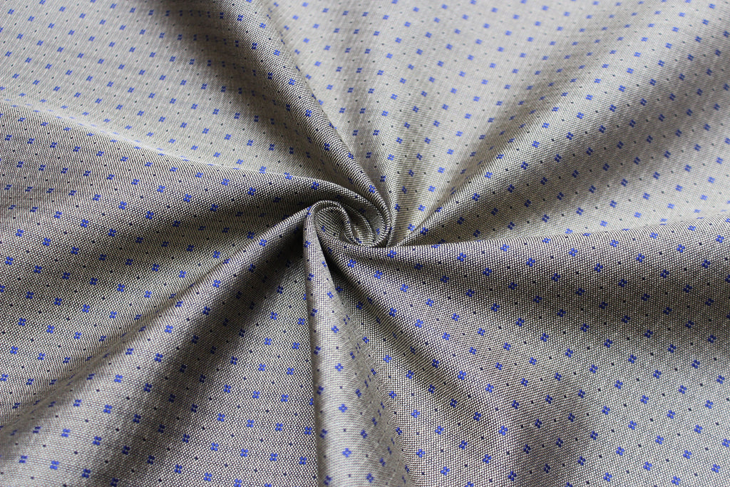 Dusty Mustard Blue Ornament Silk Fabric