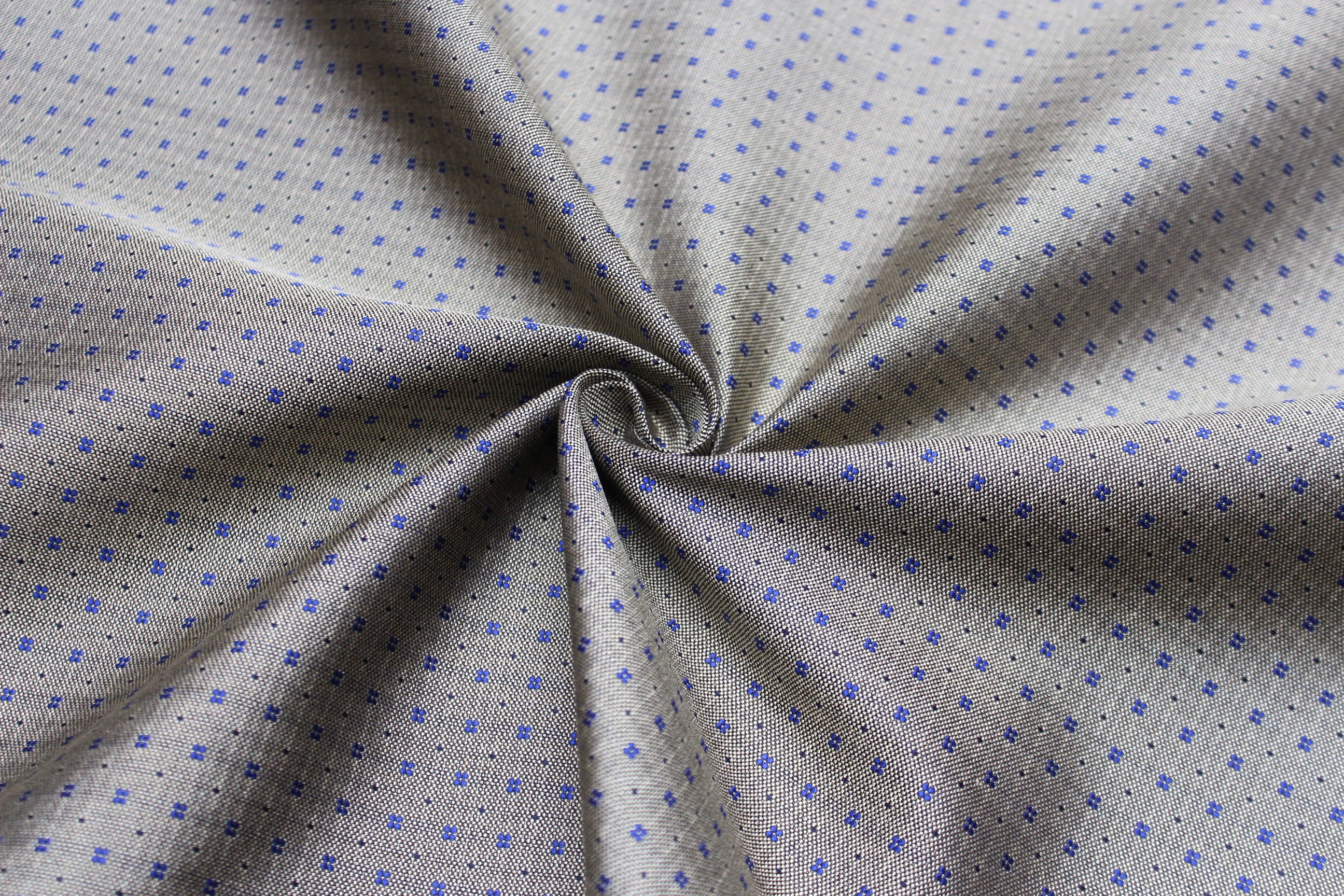 Dusty Mustard Blue Ornament Silk Fabric