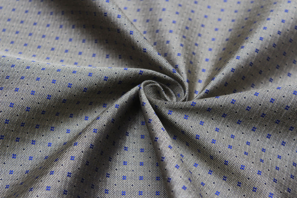 Dusty Mustard Blue Ornament Silk Fabric