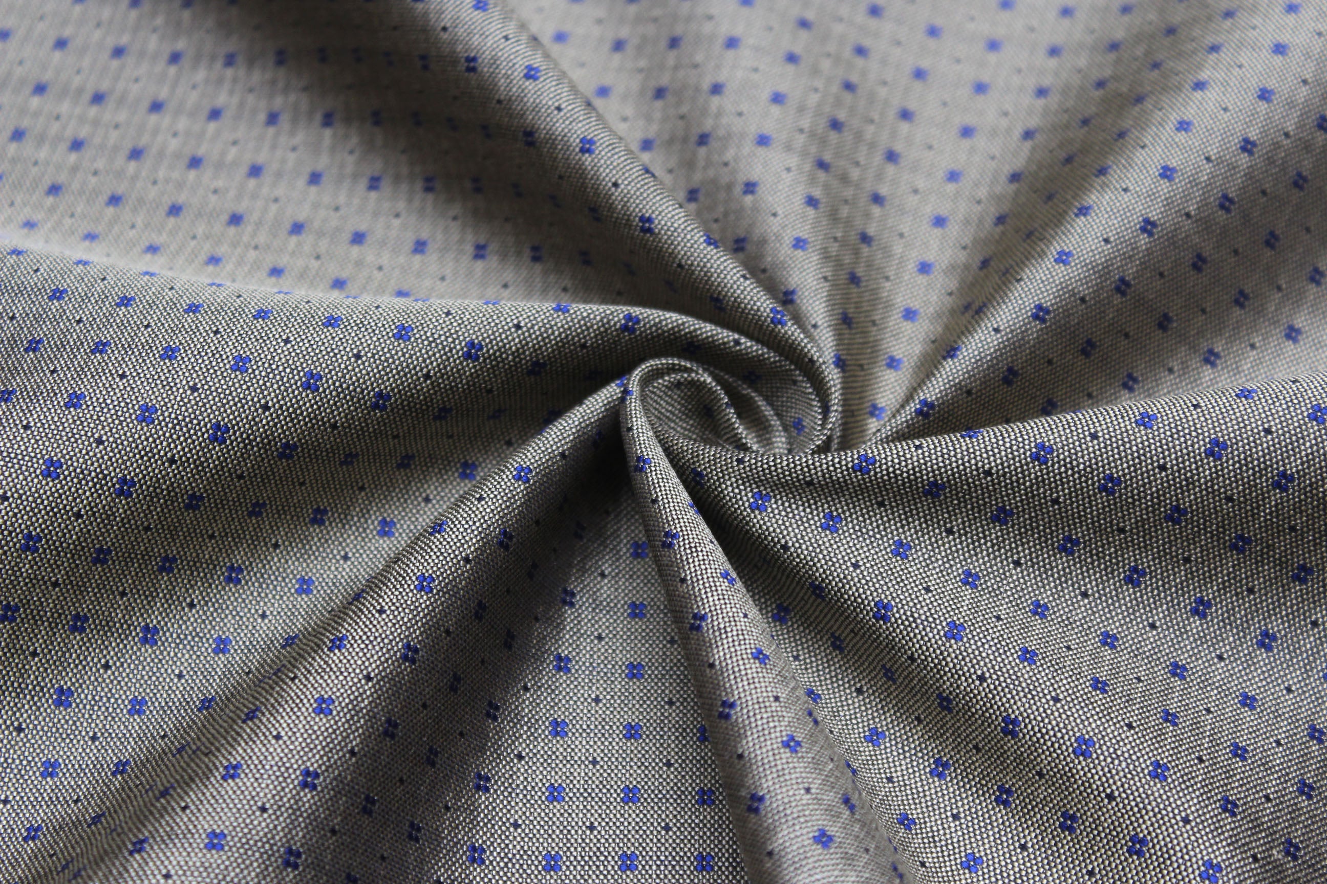 Dusty Mustard Blue Ornament Silk Fabric