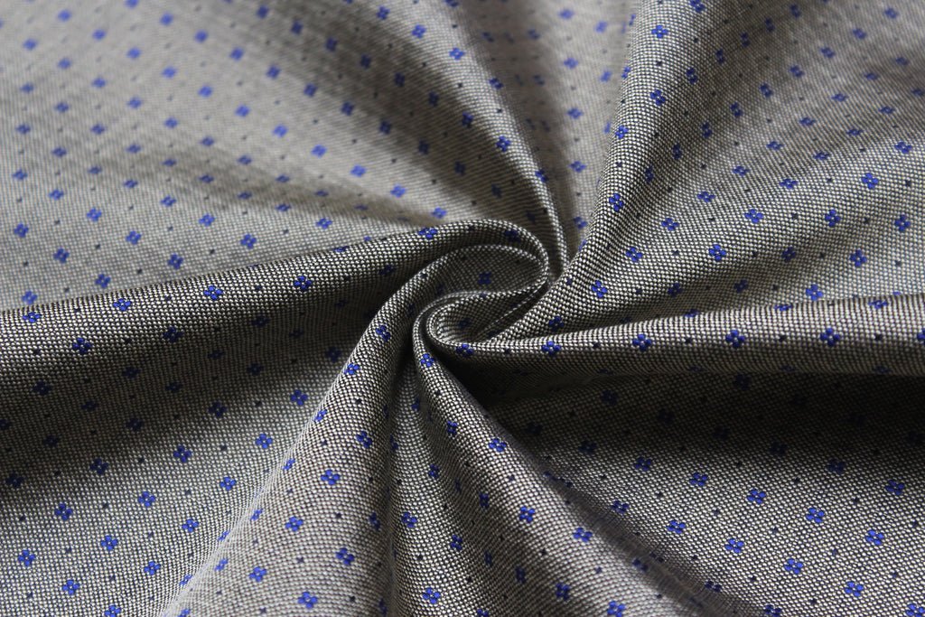 Dusty Mustard Blue Ornament Silk Fabric