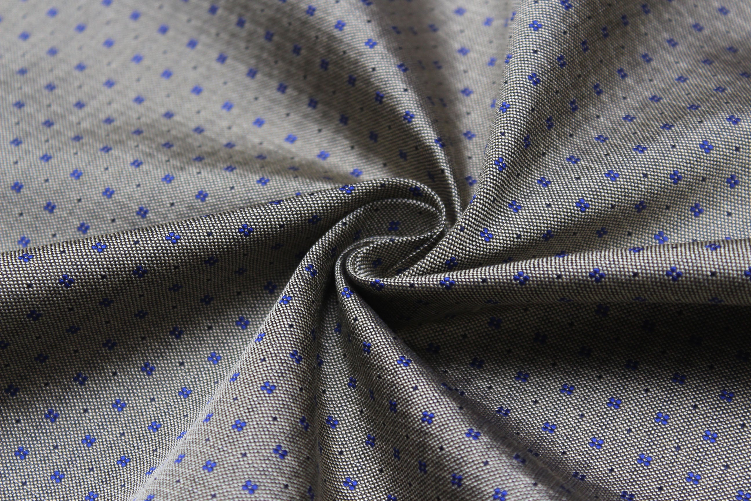 Dusty Mustard Blue Ornament Silk Fabric
