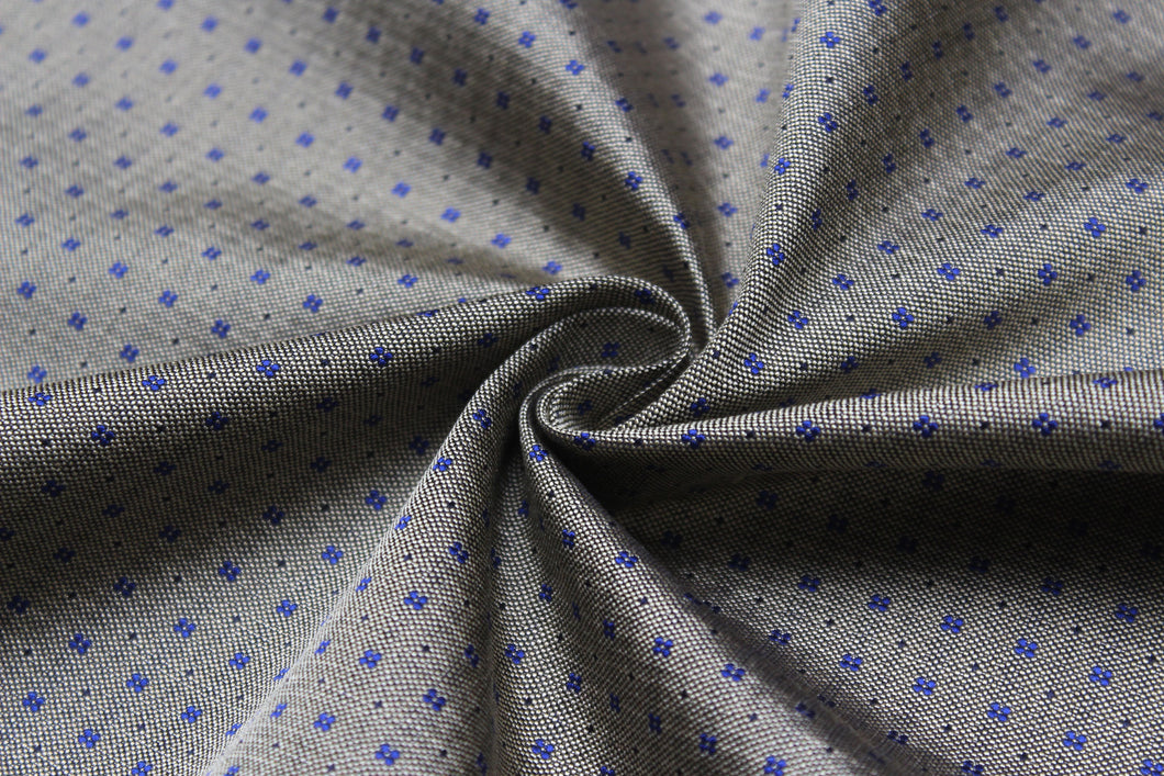 Dusty Mustard Blue Ornament Silk Fabric