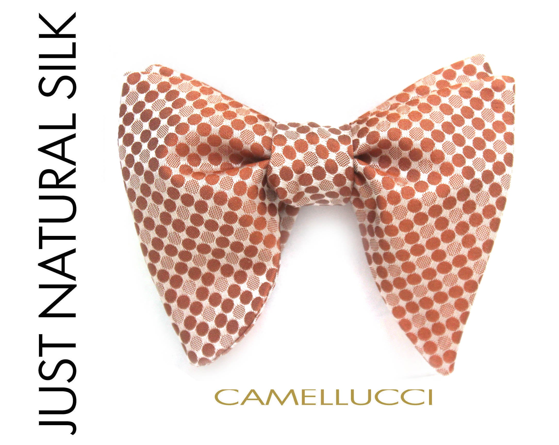 Big Butterfly in Peach Polka Dot Silk Self tied Bow Tie