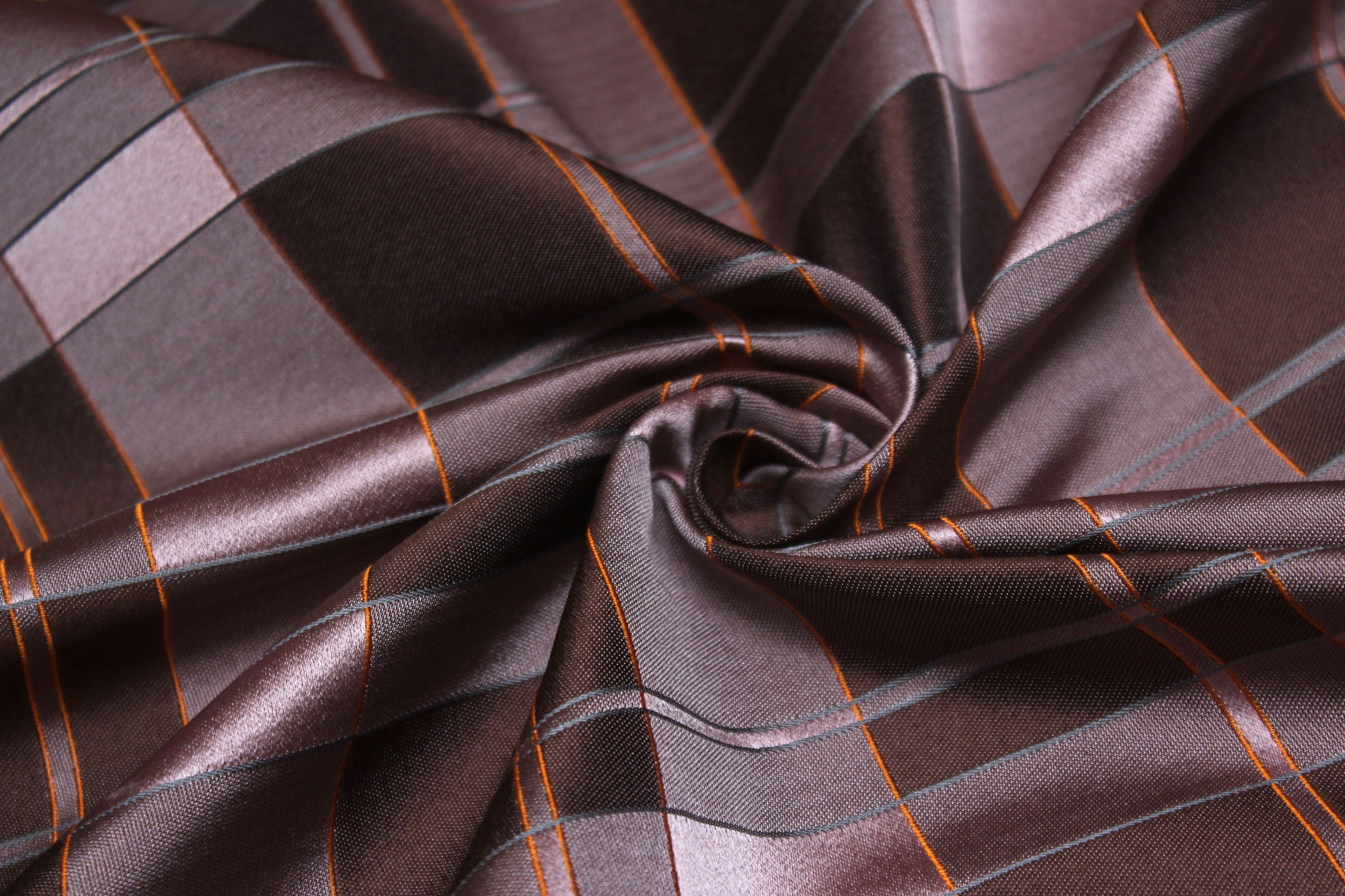 Dusty Rose Brown and Orange Plaid Silk Fabric