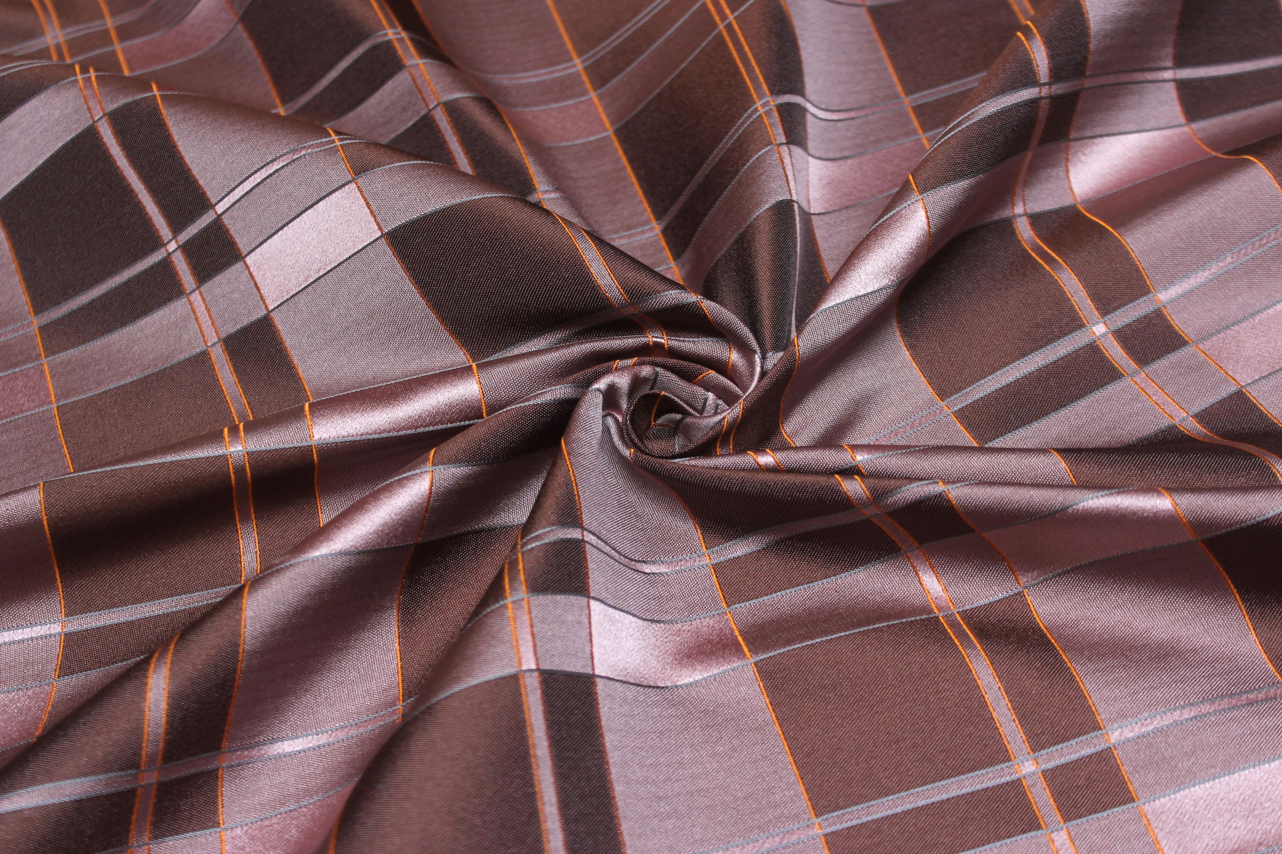 Dusty Rose Brown and Orange Plaid Silk Fabric