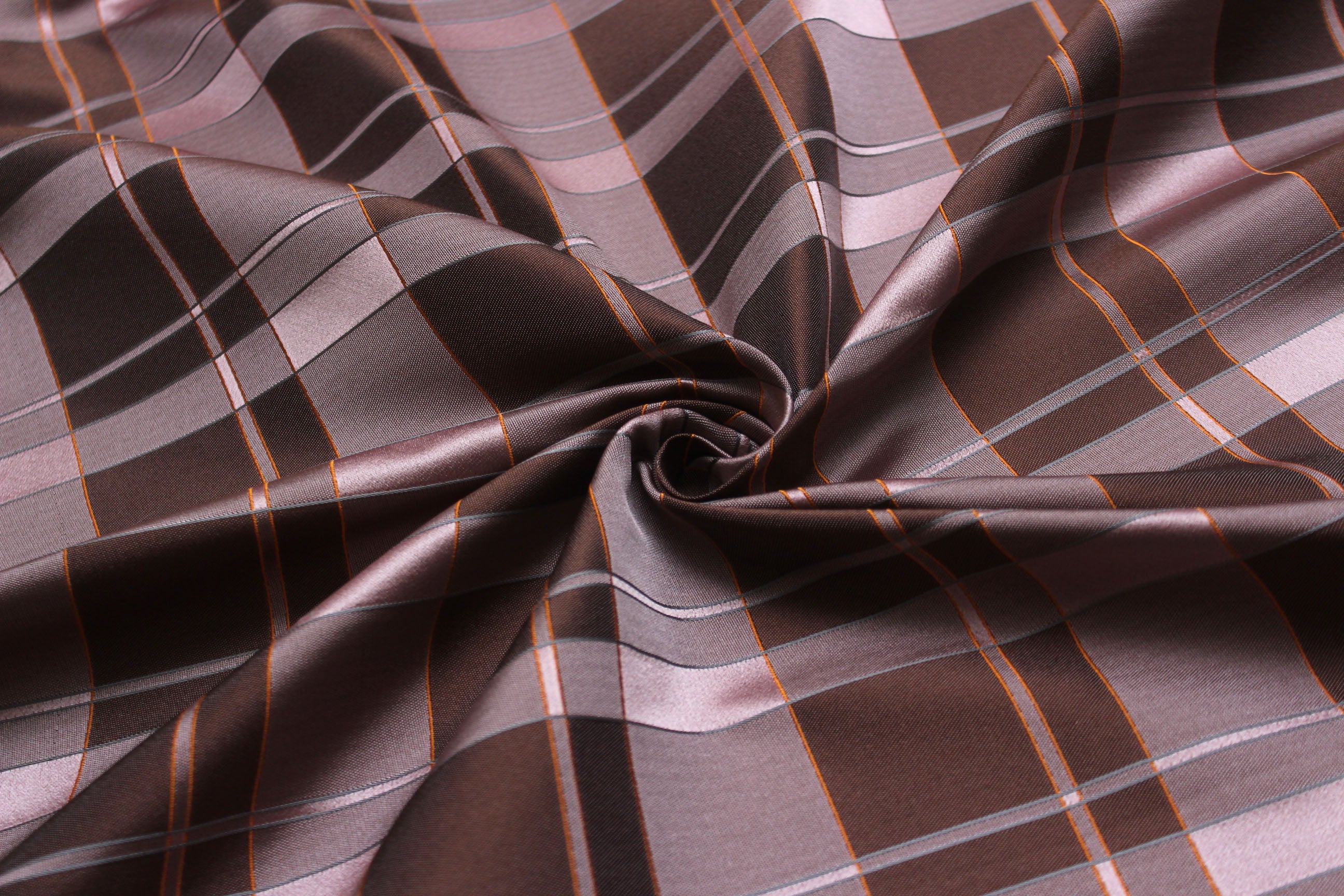 Dusty Rose Brown and Orange Plaid Silk Fabric
