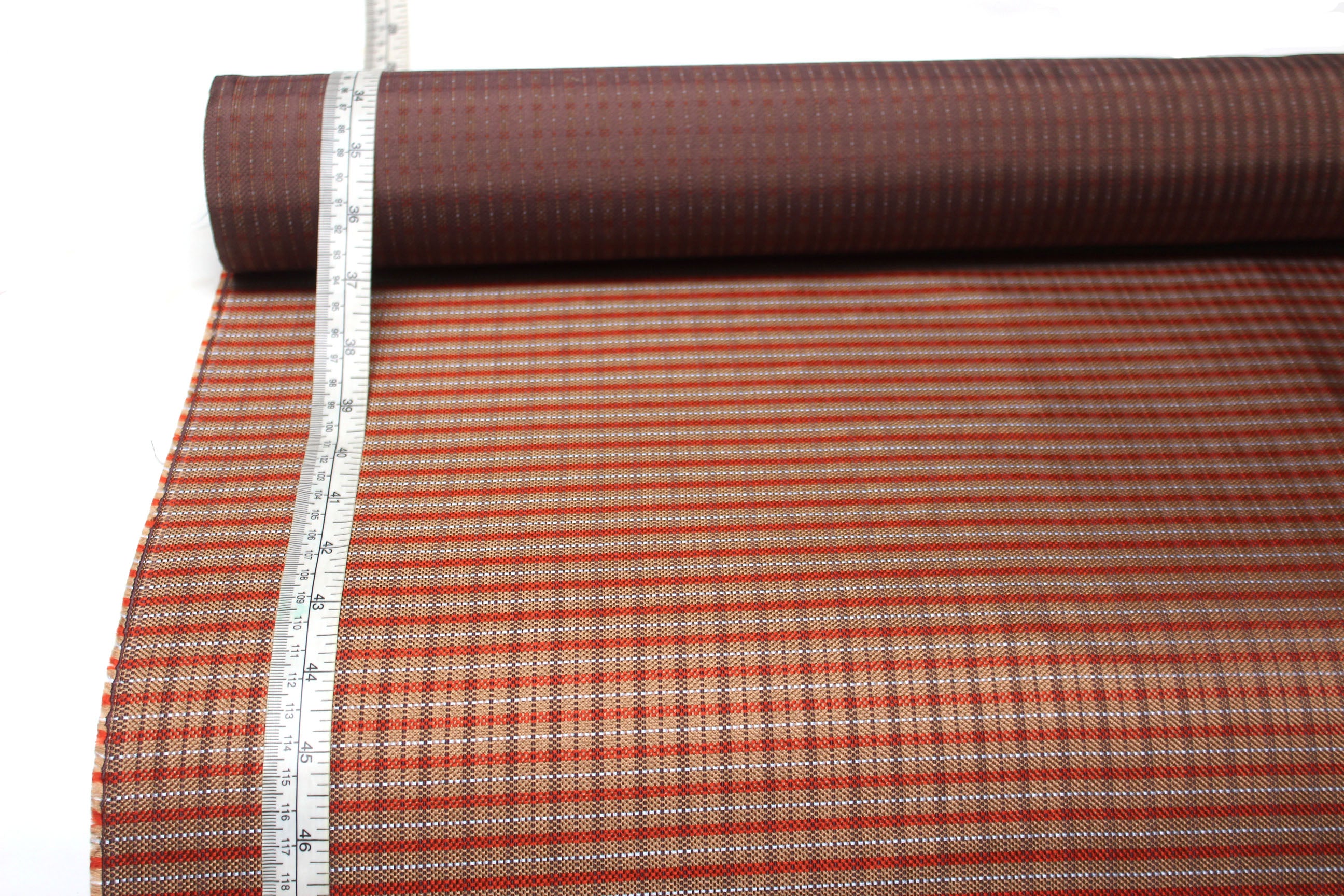 Brown Red Grey Plaid Silk Fabric