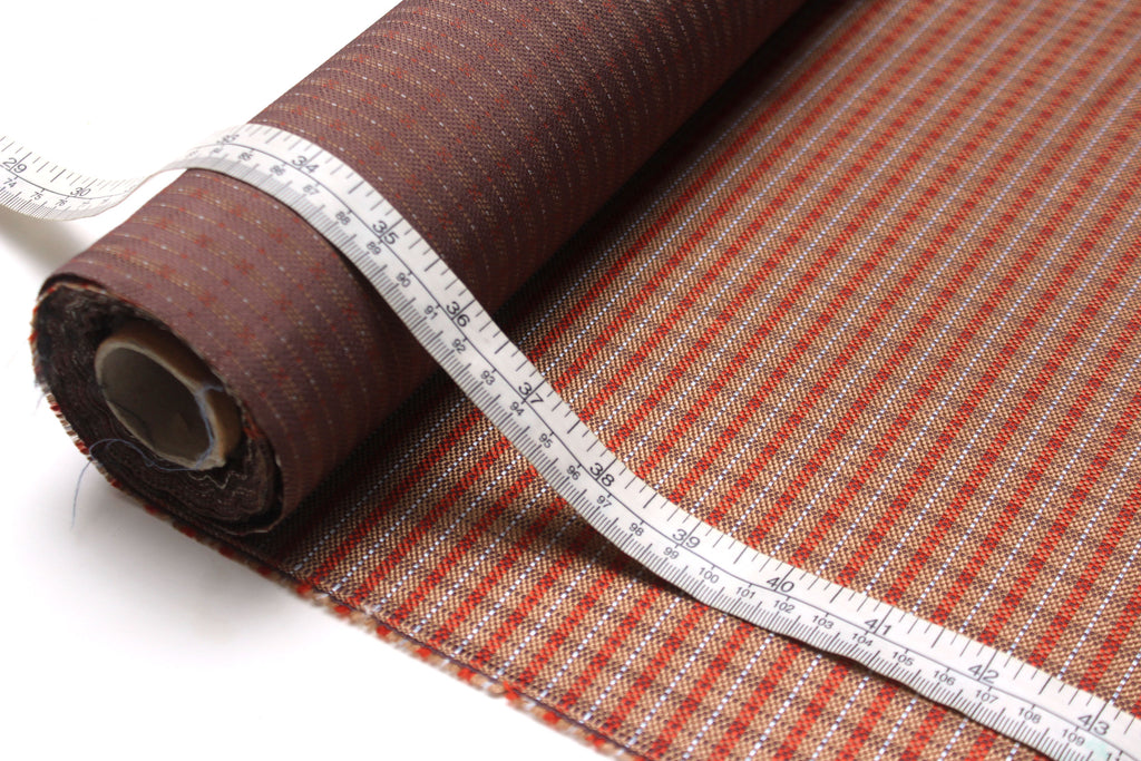 Brown Red Grey Plaid Silk Fabric