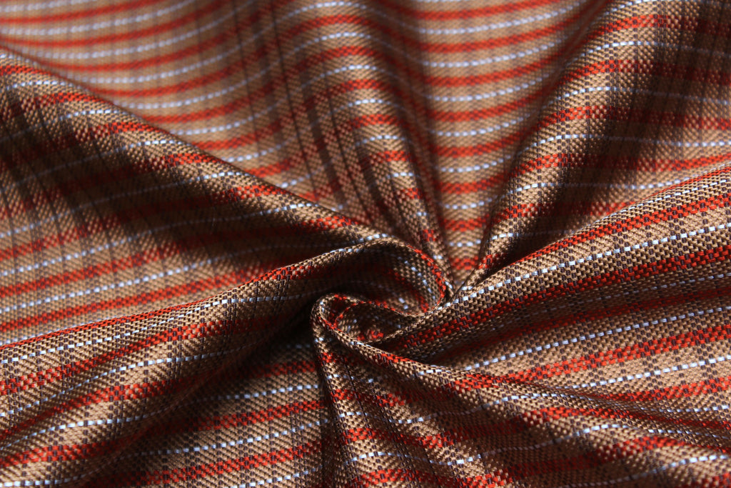 Brown Red Grey Plaid Silk Fabric