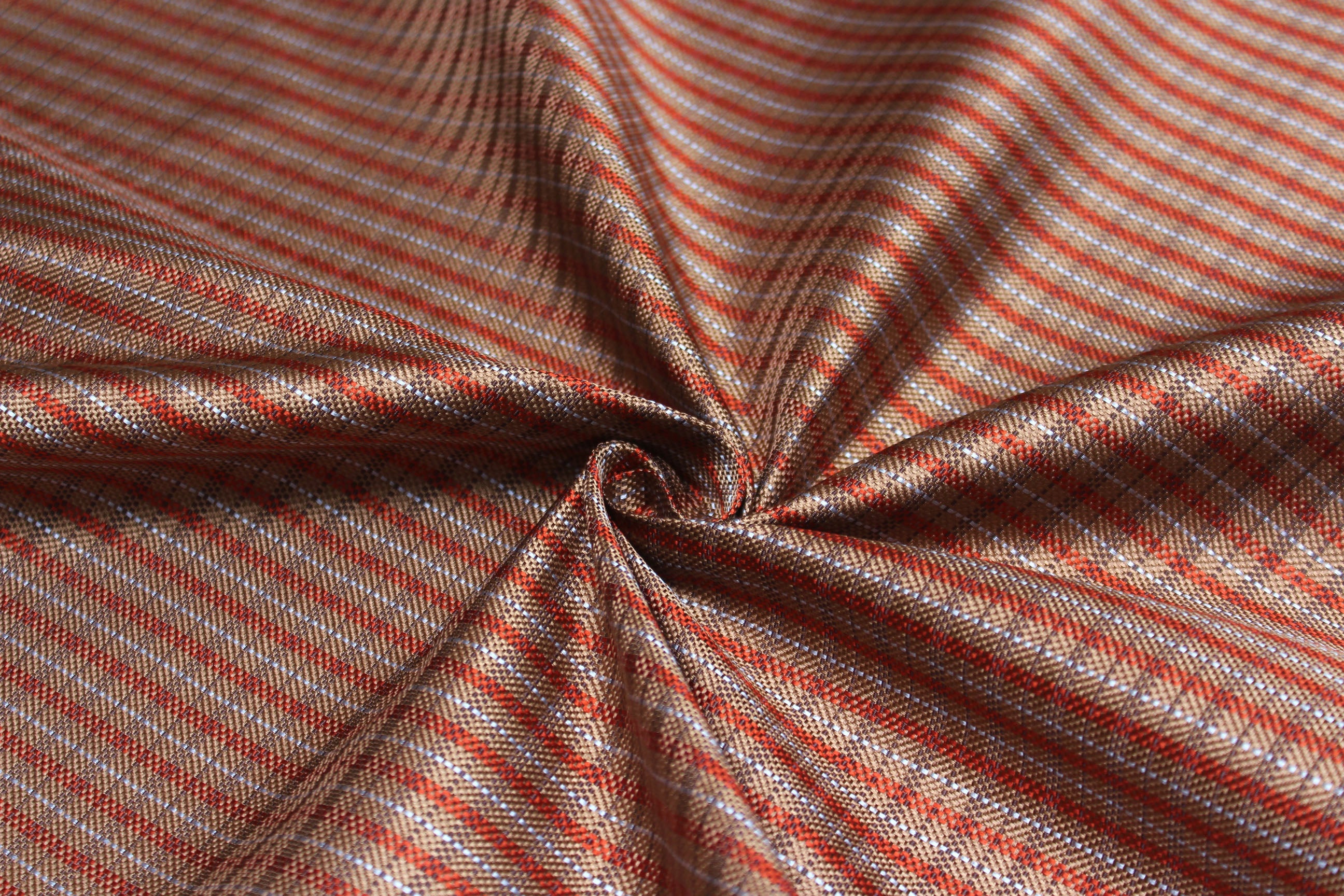 Brown Red Grey Plaid Silk Fabric