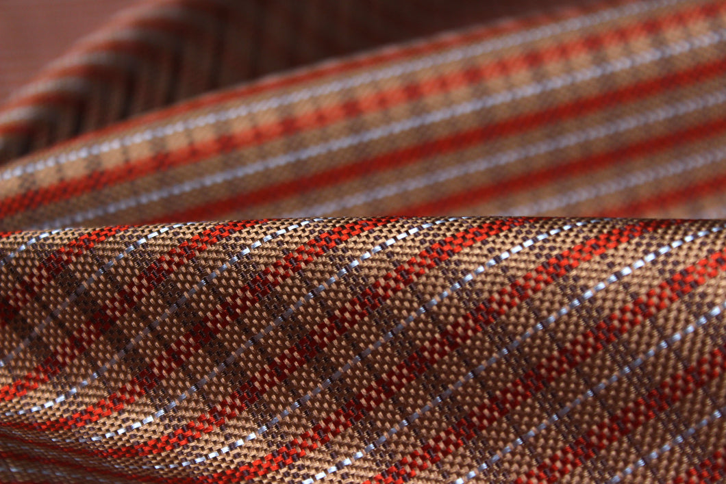 Brown Red Grey Plaid Silk Fabric