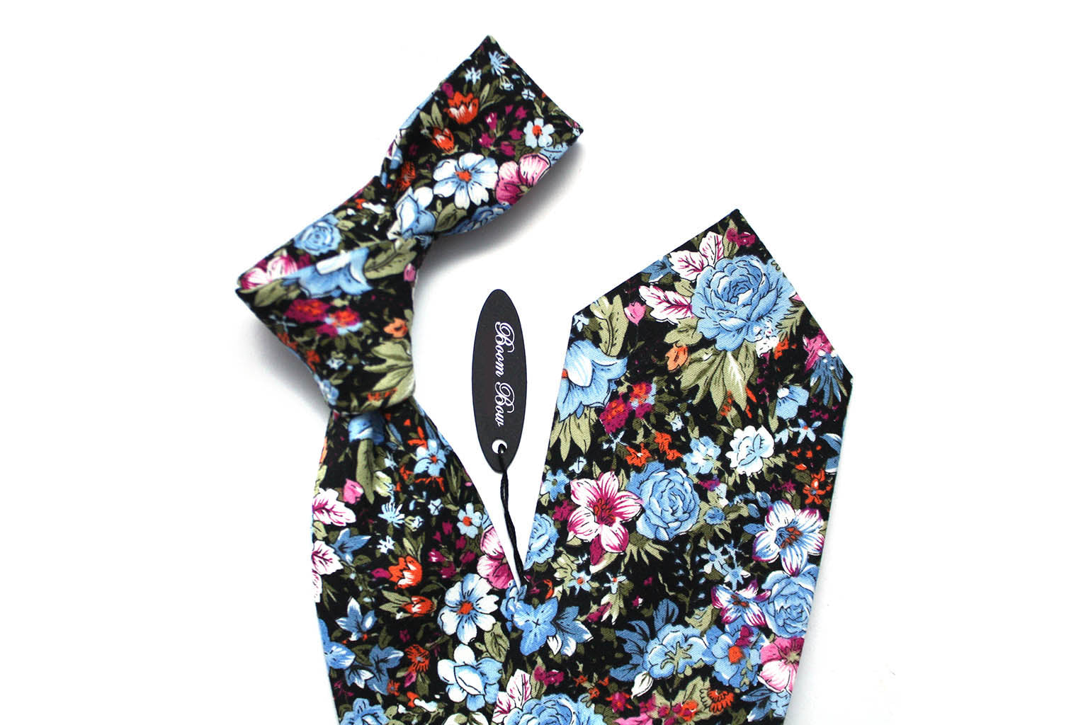 Blue Black Floral Necktie 2.7"