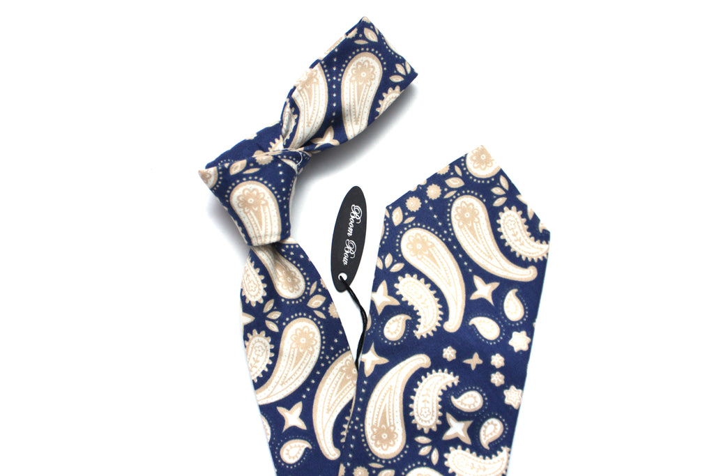 Blue Beige Floral Necktie 2.7"