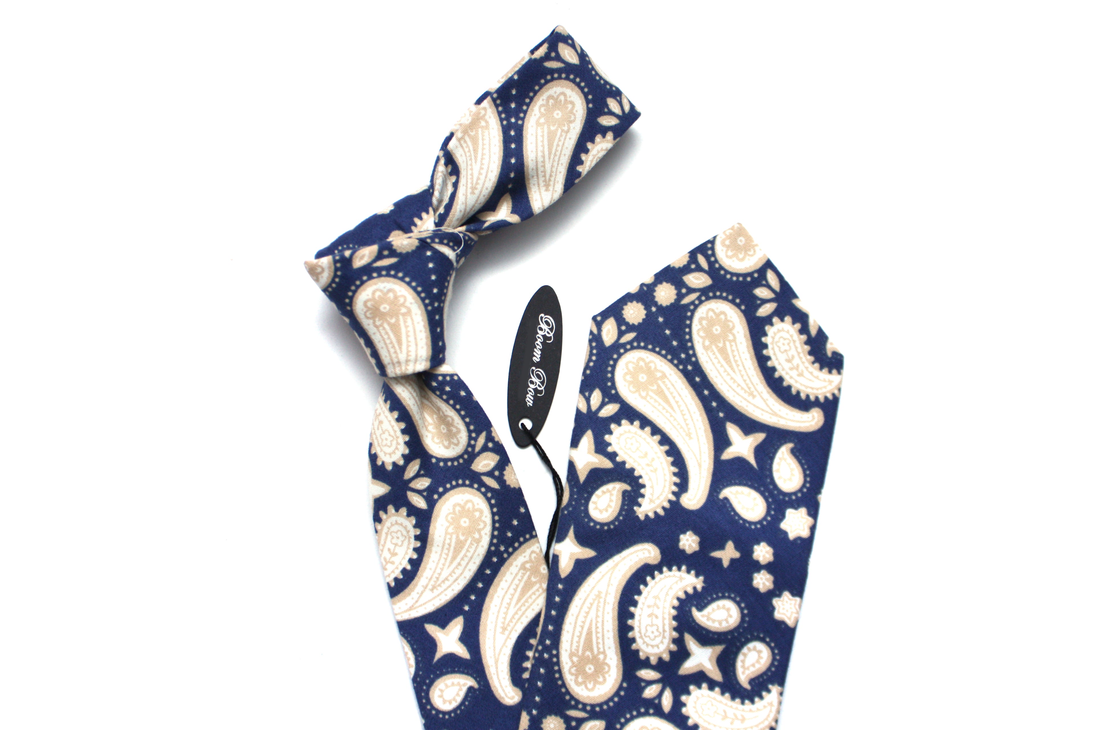 Blue Beige Floral Necktie 2.7"