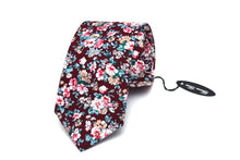 Load image into Gallery viewer, Maroon with White Pink Flower Necktie 2.36&quot;
