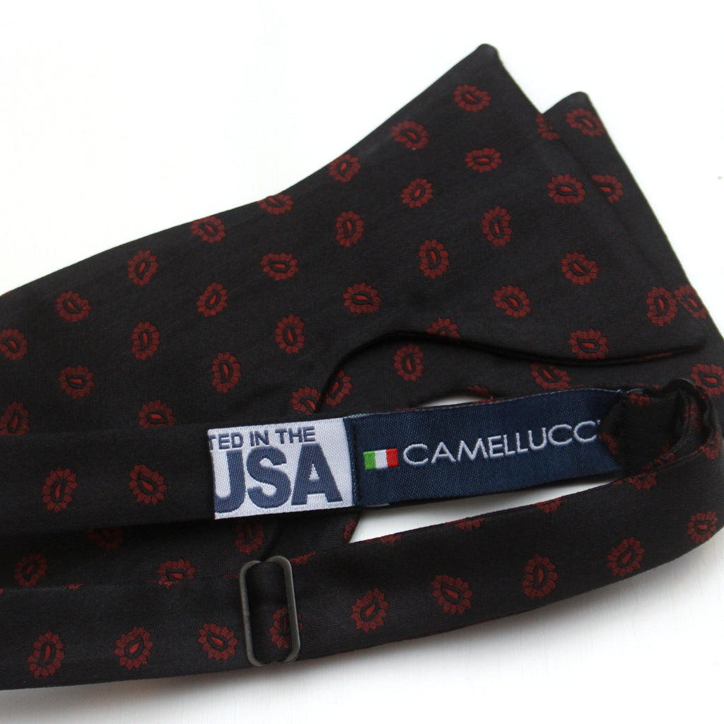 Red Paisley on Black Big Butterfly Silk Bow Tie