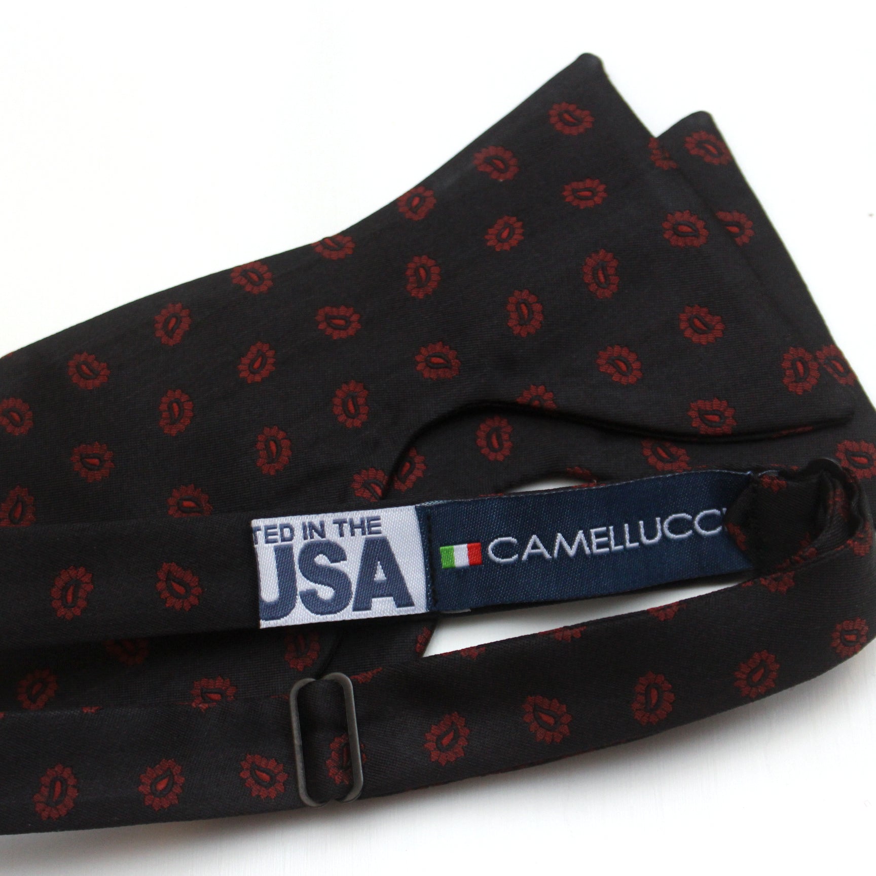 Red Paisley on Black Big Butterfly Silk Bow Tie