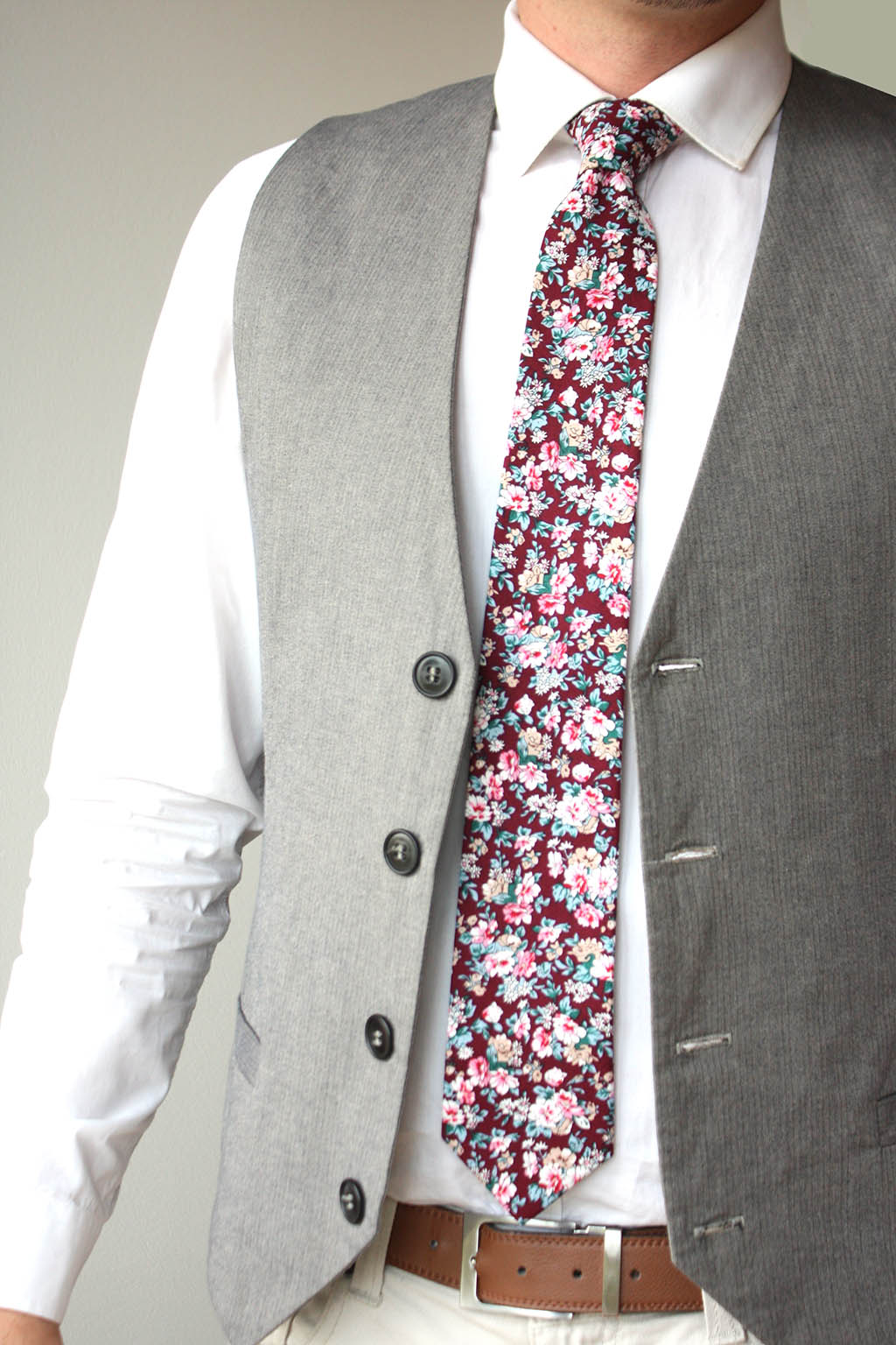 Maroon Flower Necktie