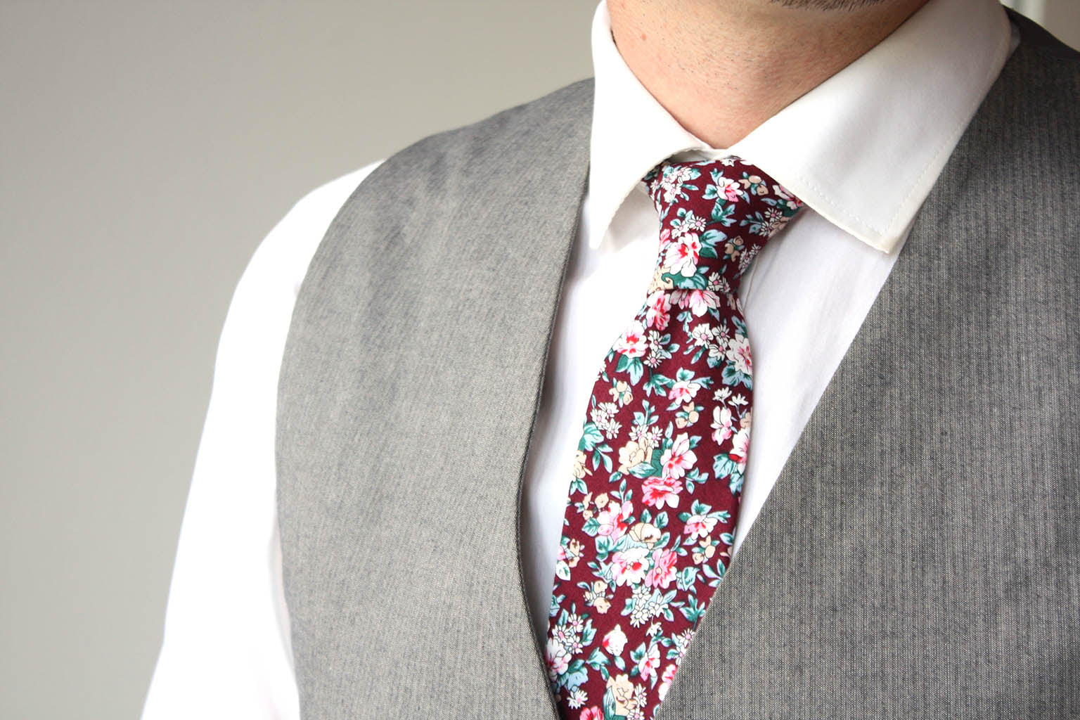 Maroon Flower Necktie