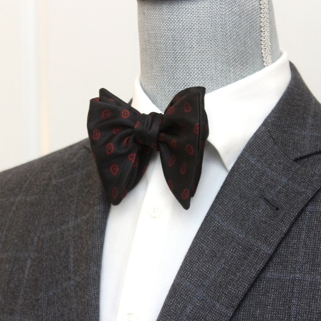 Red Paisley on Black Big Butterfly Silk Bow Tie