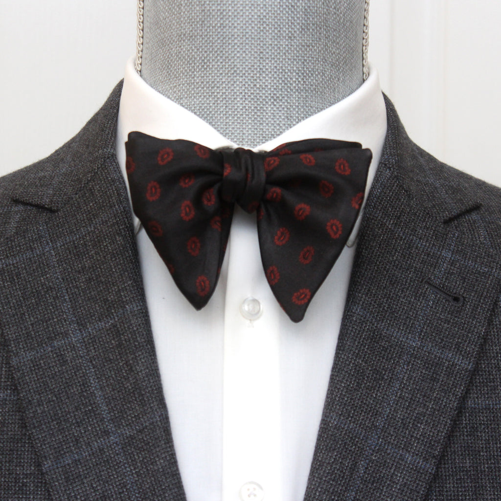 Red Paisley on Black Big Butterfly Silk Bow Tie