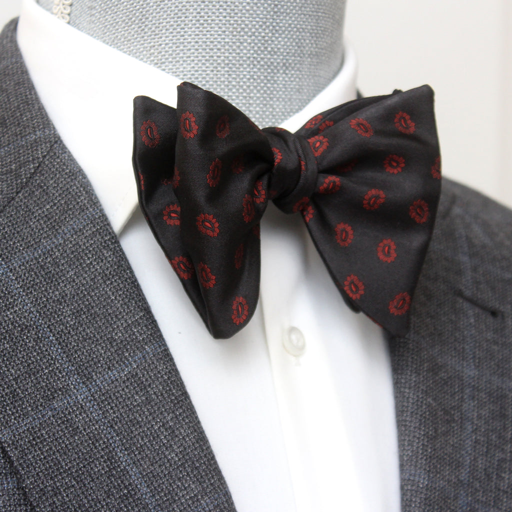Red Paisley on Black Big Butterfly Silk Bow Tie
