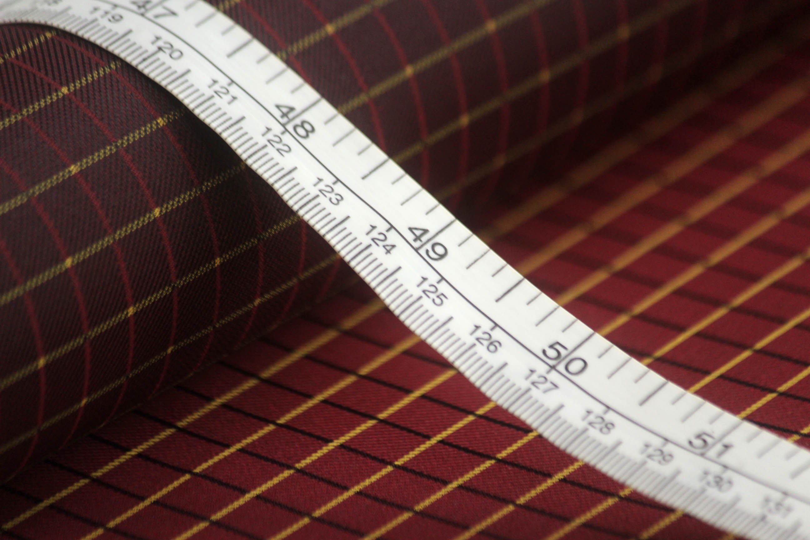 Red Maroon and Gold Plaid Silk Fabric
