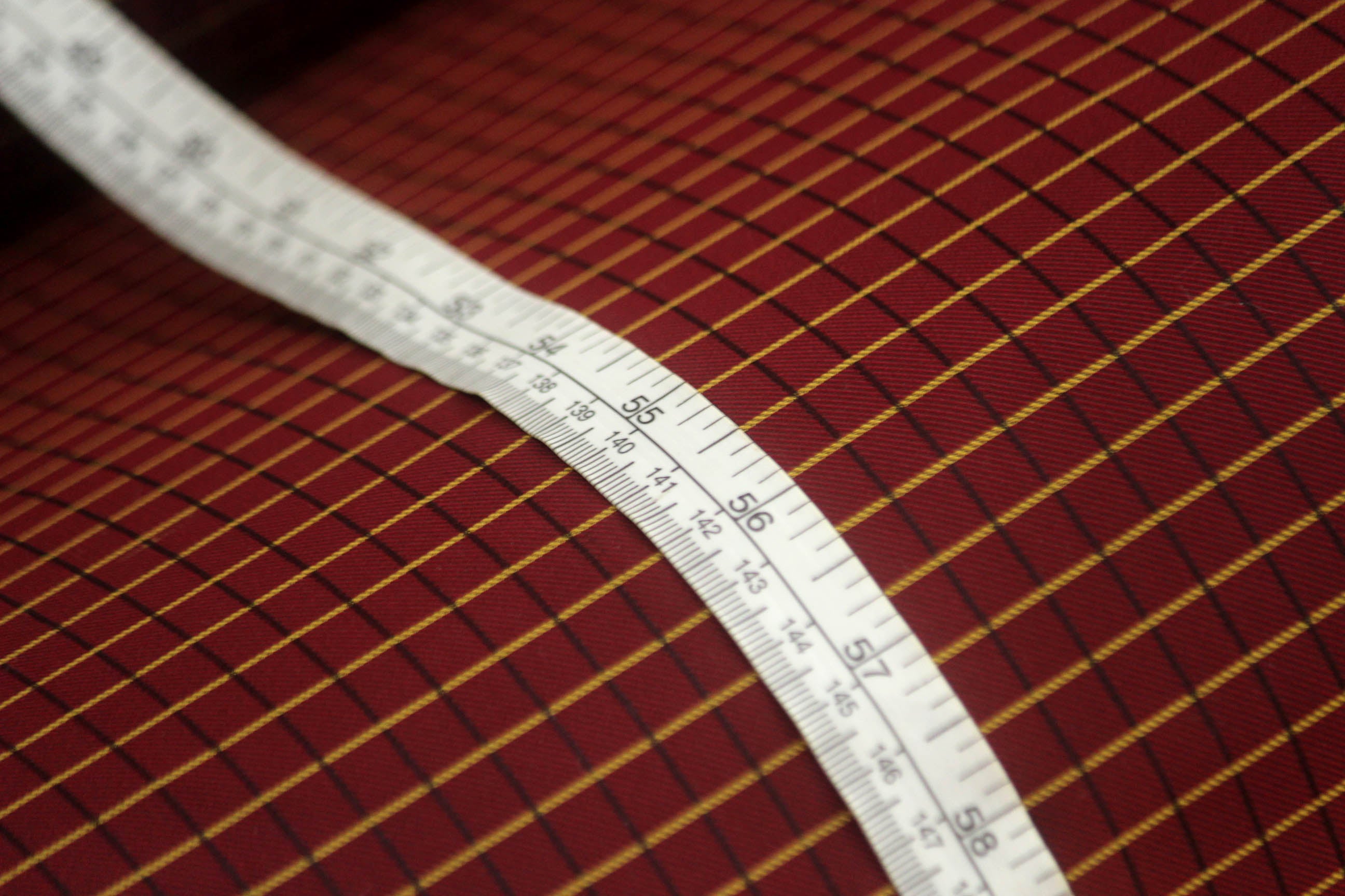 Red Maroon and Gold Plaid Silk Fabric
