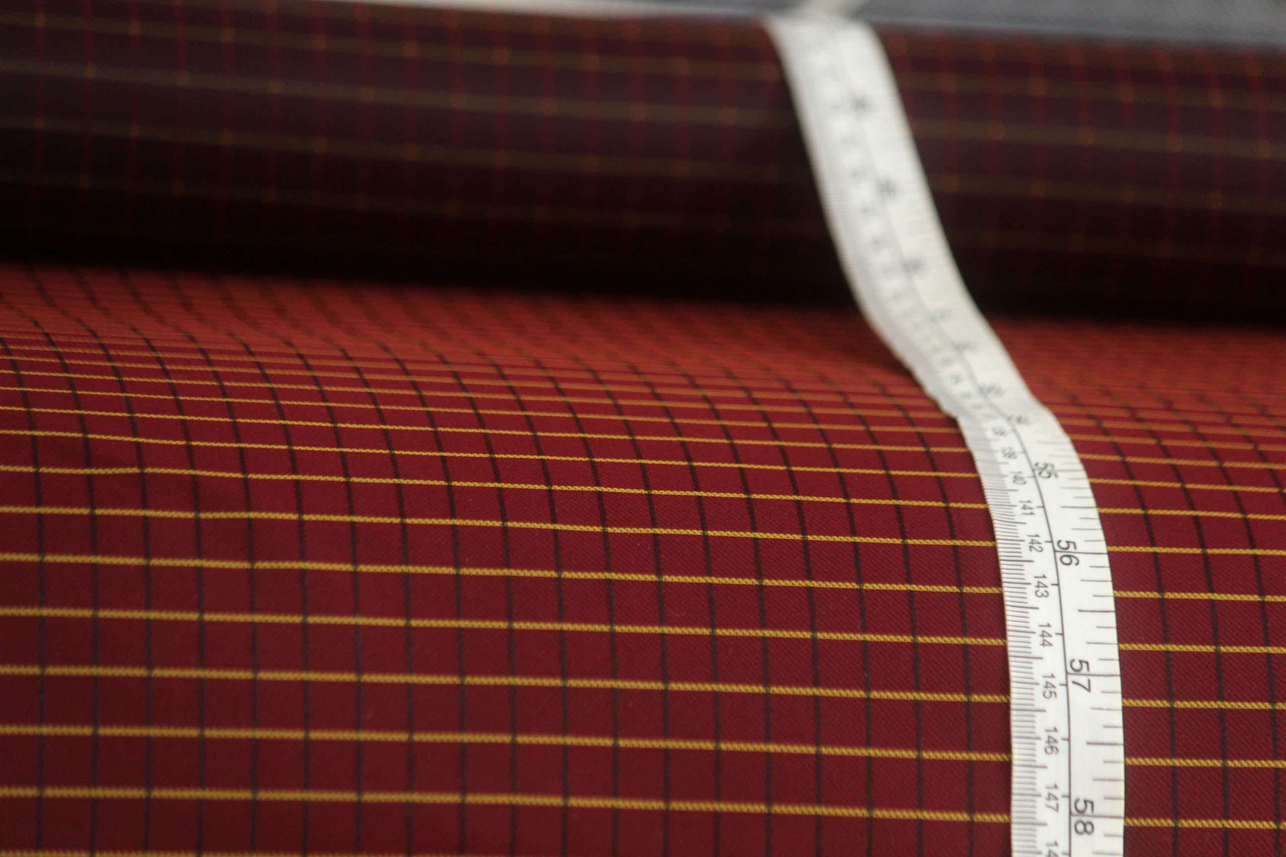 Red Maroon and Gold Plaid Silk Fabric