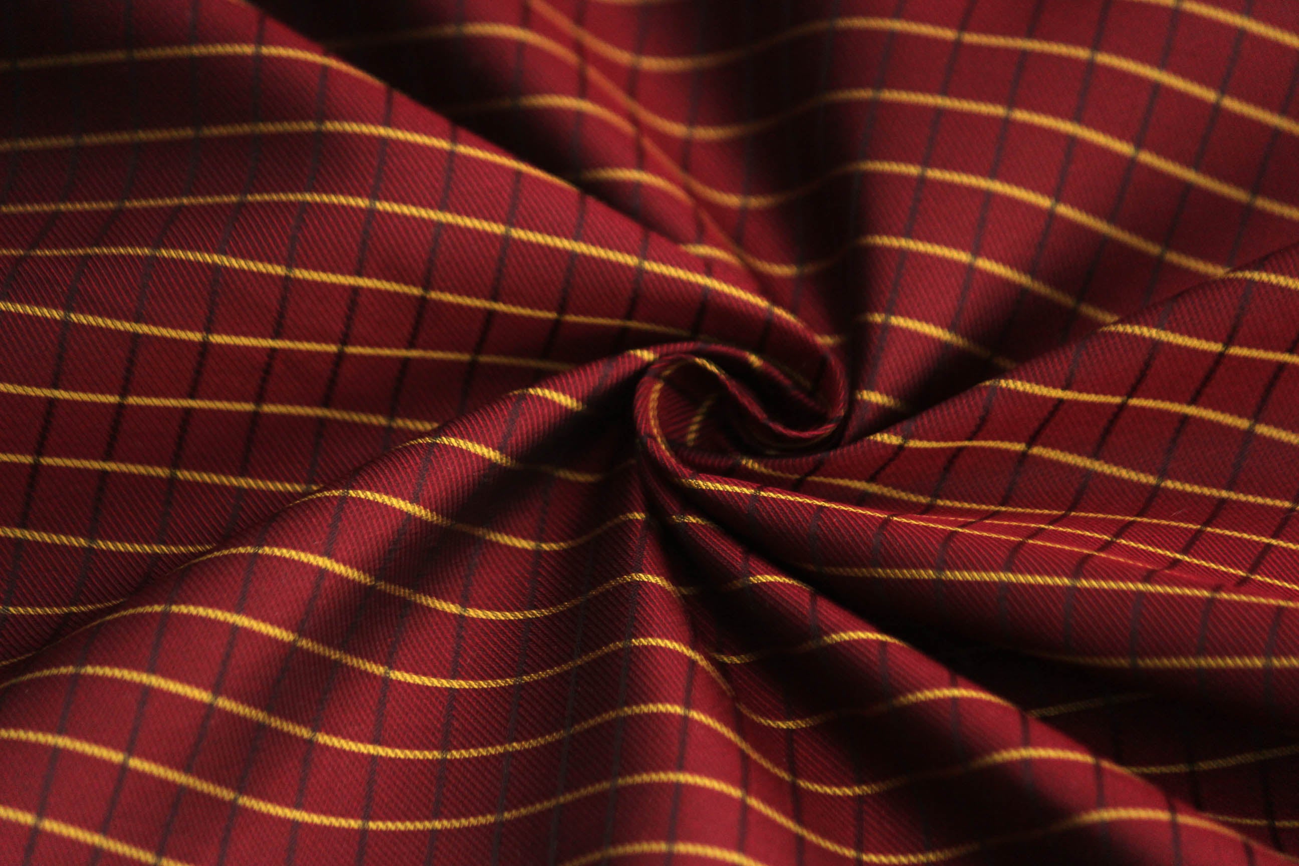 Red Maroon and Gold Plaid Silk Fabric